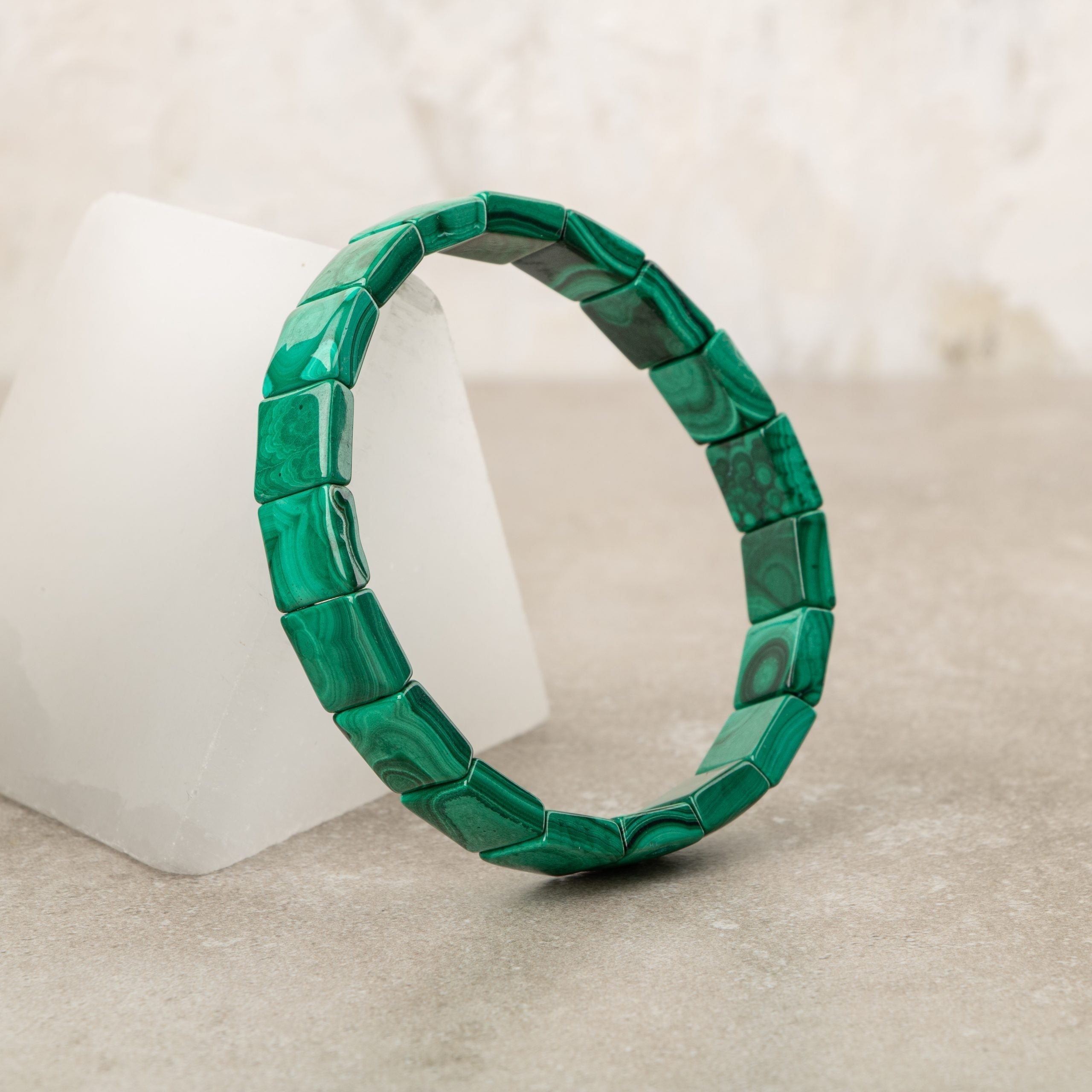Certified Malachite Wide Cut Square Cut Natural Gemstone Bracelet