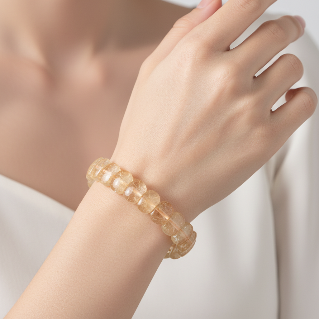 Citrine Wide Cut Natural Gemstone Bracelet