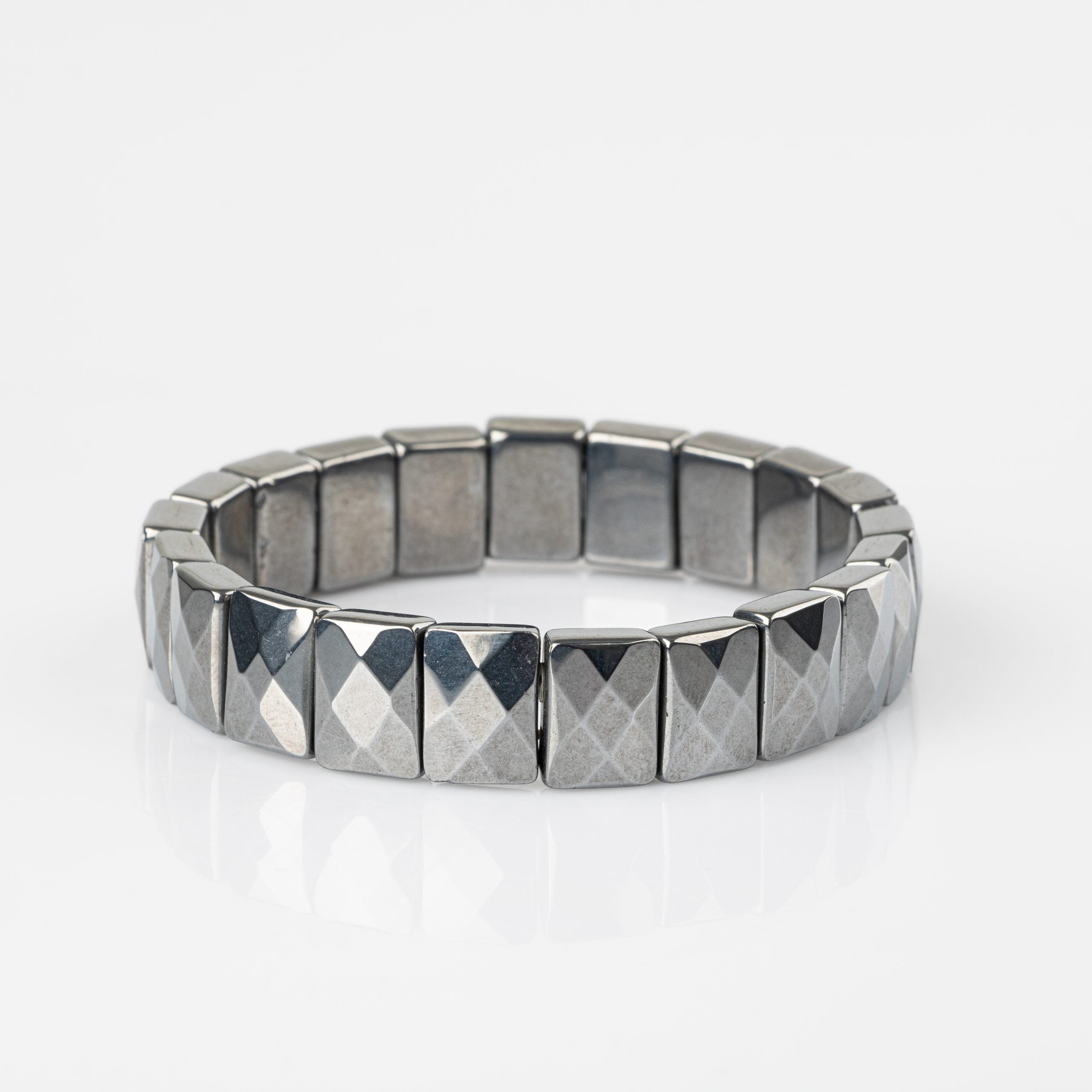 Certified Hematite Wide Cut Square Cut Natural Gemstone Bracelet