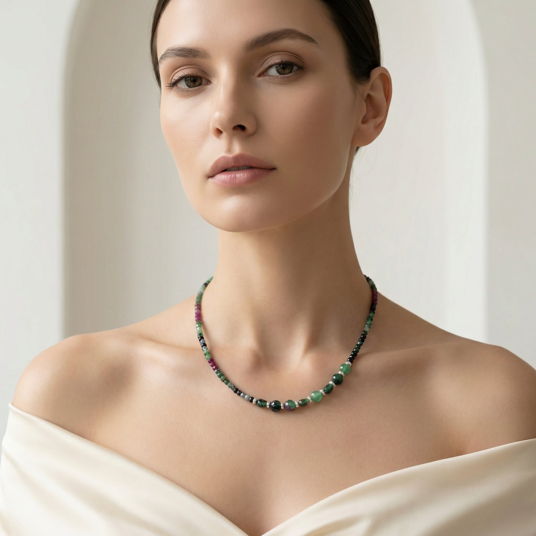 Laboratory Certified Anyolite Natural Stone 925 Sterling Silver Necklace