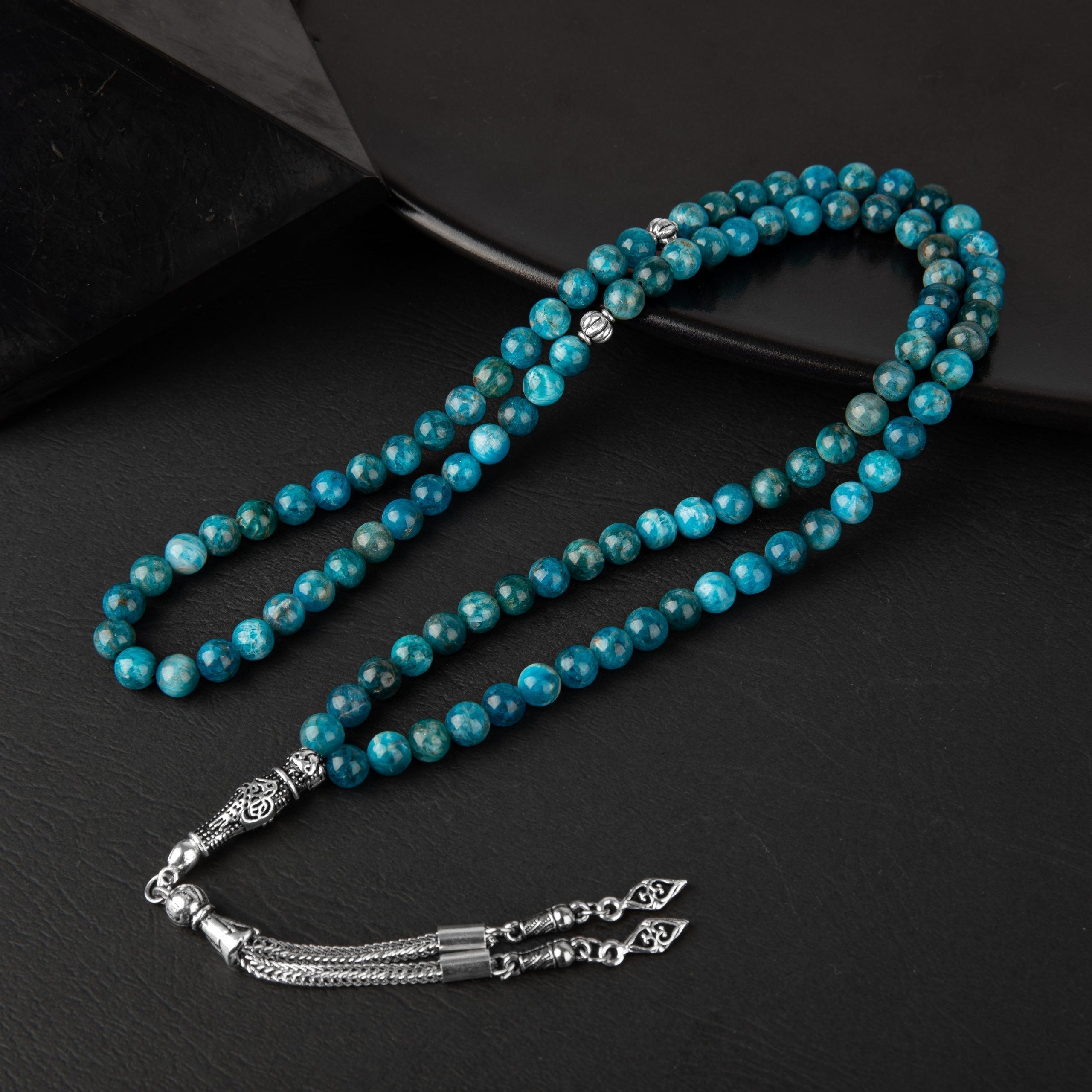 Blue Apatite Natural Gemstone Prayer Beads 99-Bead – 6mm Handcrafted