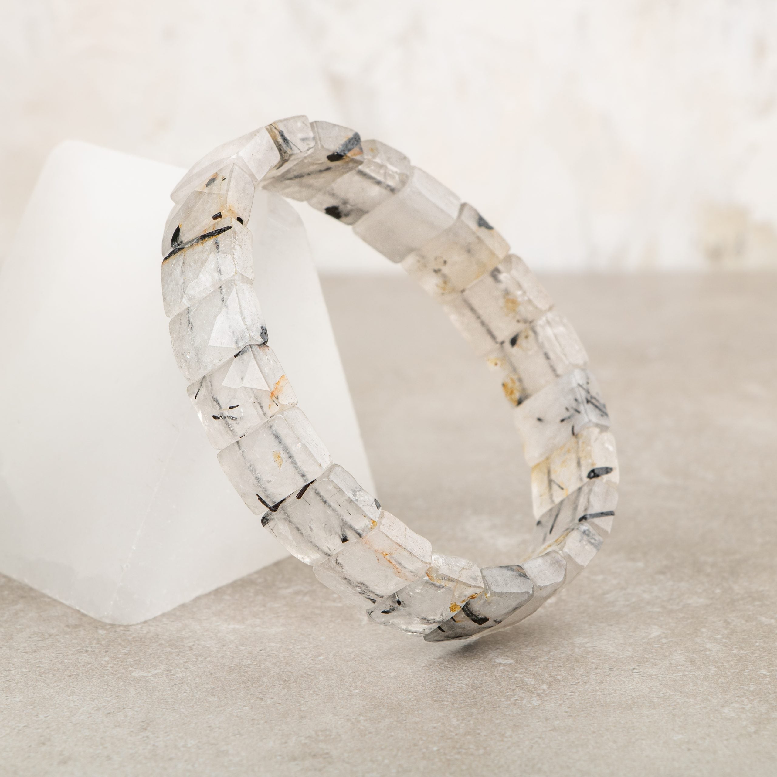 Certified Rutilated Quartz Wide Cut Square Cut Natural Gemstone Bracelet