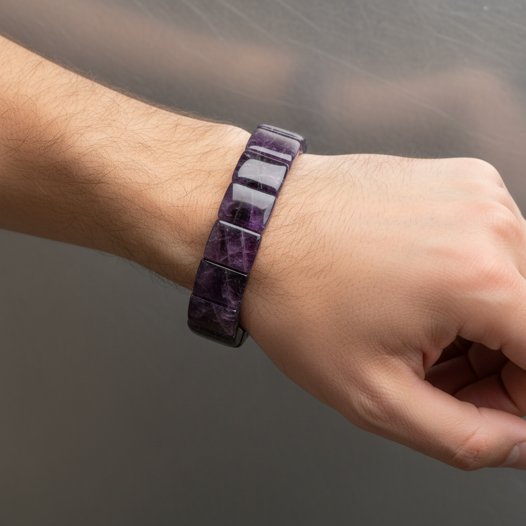 Amethyst Wide Cut Square Cut Natural Gemstone Bracelet