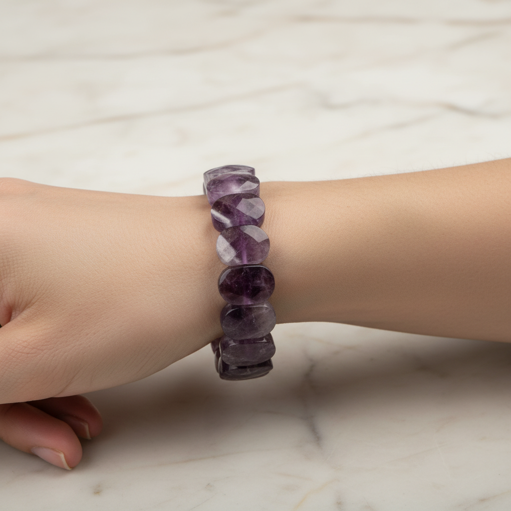 Amethyst Wide Cut Natural Gemstone Bracelet