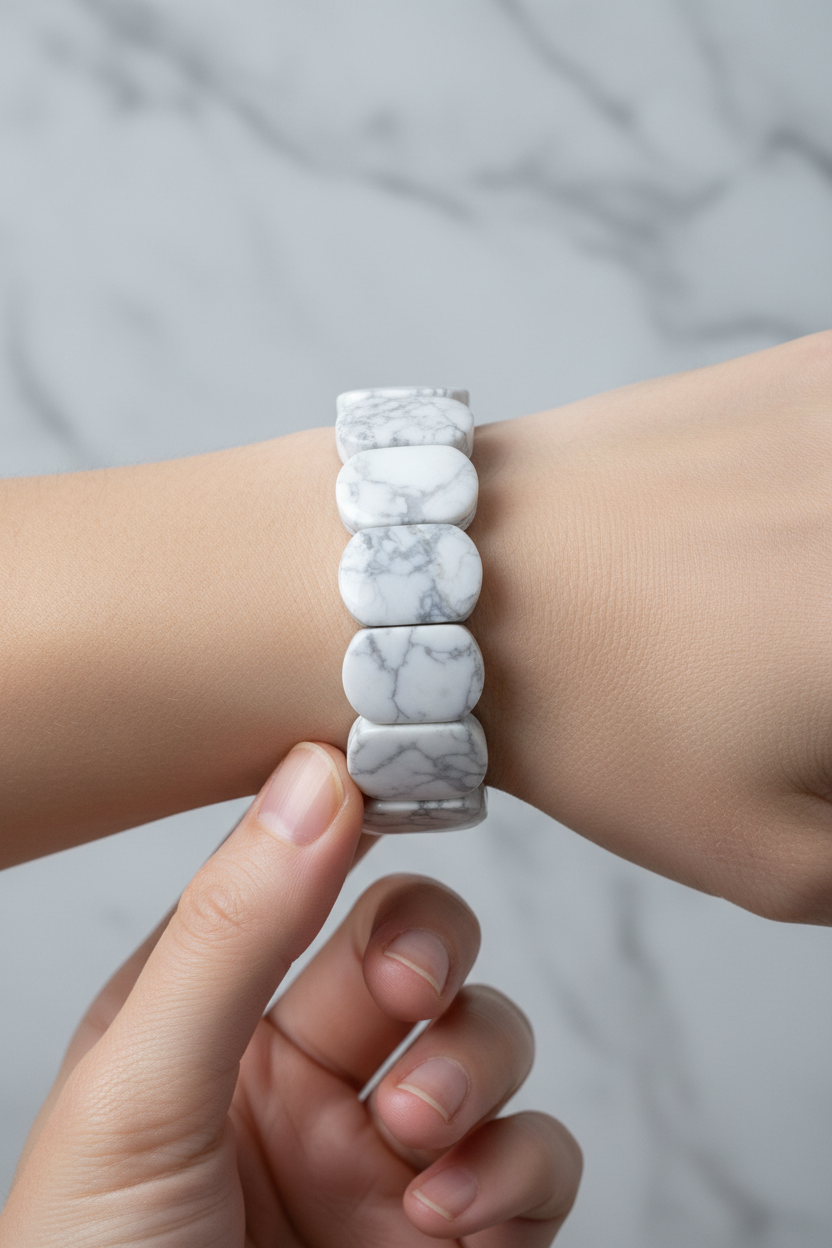 Howlite Wide Cut Special Cut Natural Gemstone Bracelet (9 x 14 mm)