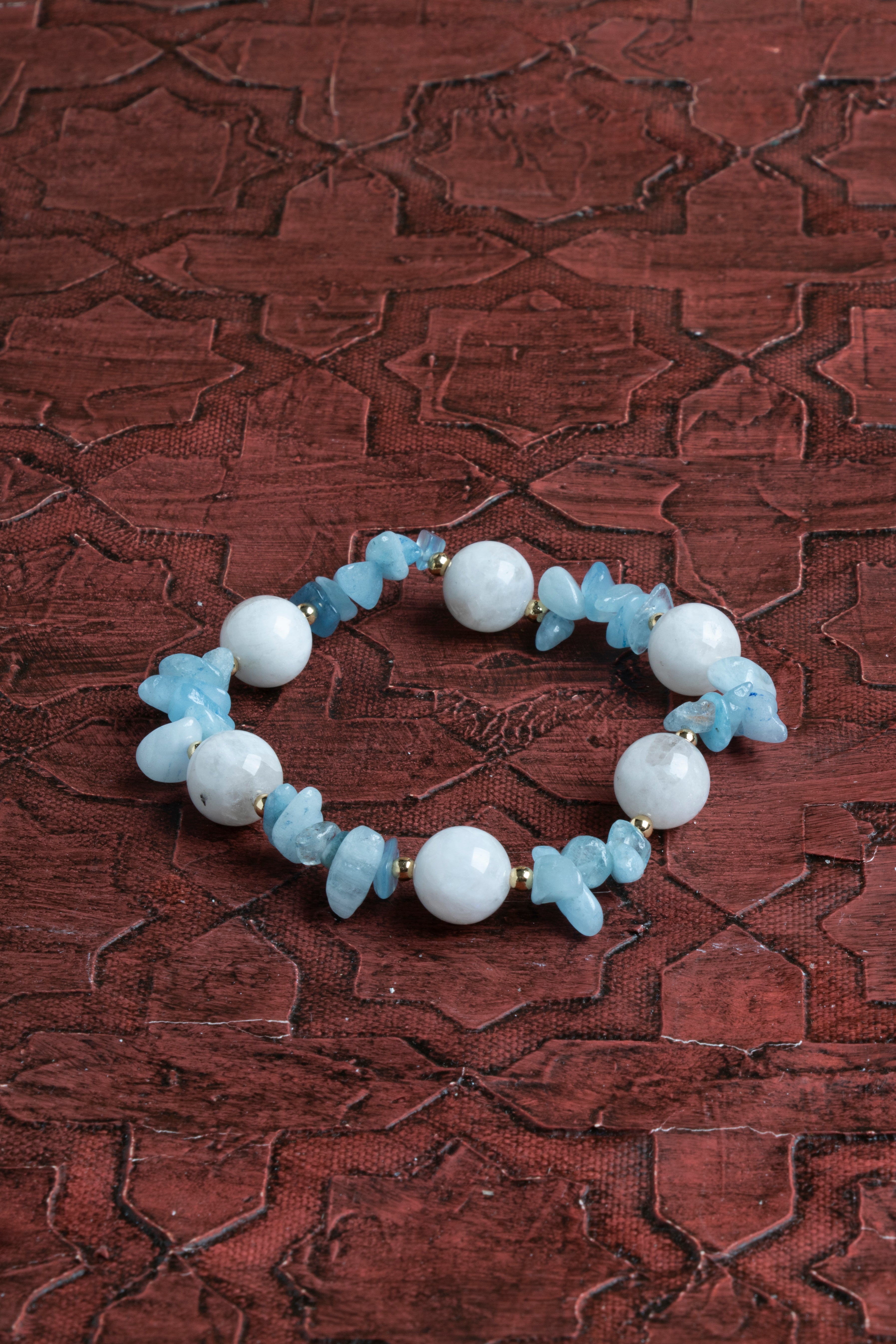 Laboratory Certified Moonstone & Aquamarine Natural Stone Bracelet