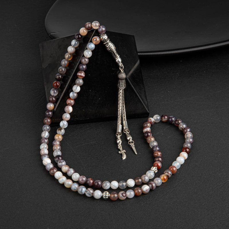 Laboratory Certified Botswana Agate Natural Gemstone Prayer Beads 99-Bead – 6mm