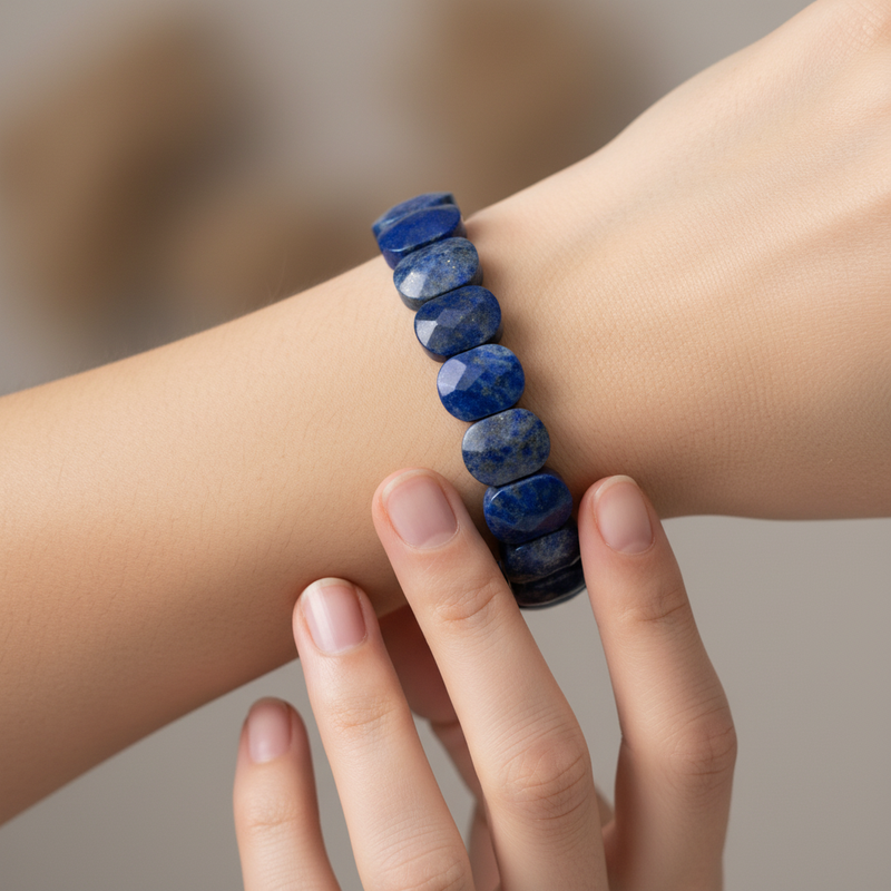 Laboratory Certified Lapis Lazuli Wide Cut Natural Gemstone Bracelet