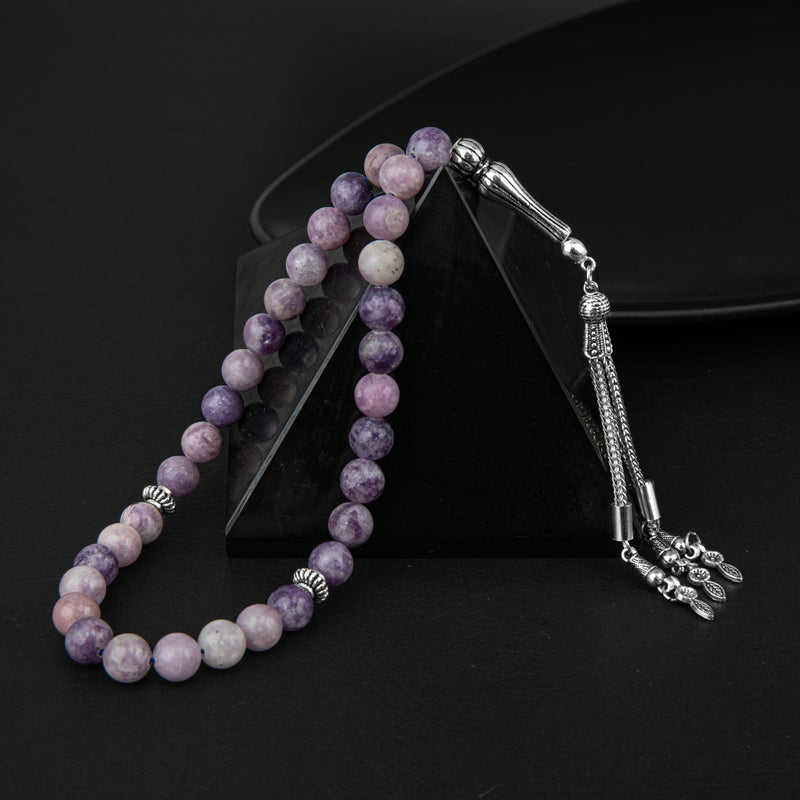 Laboratory Certified Lepidolit Natural Gemstone Prayer Beads 33-Bead – 8mm