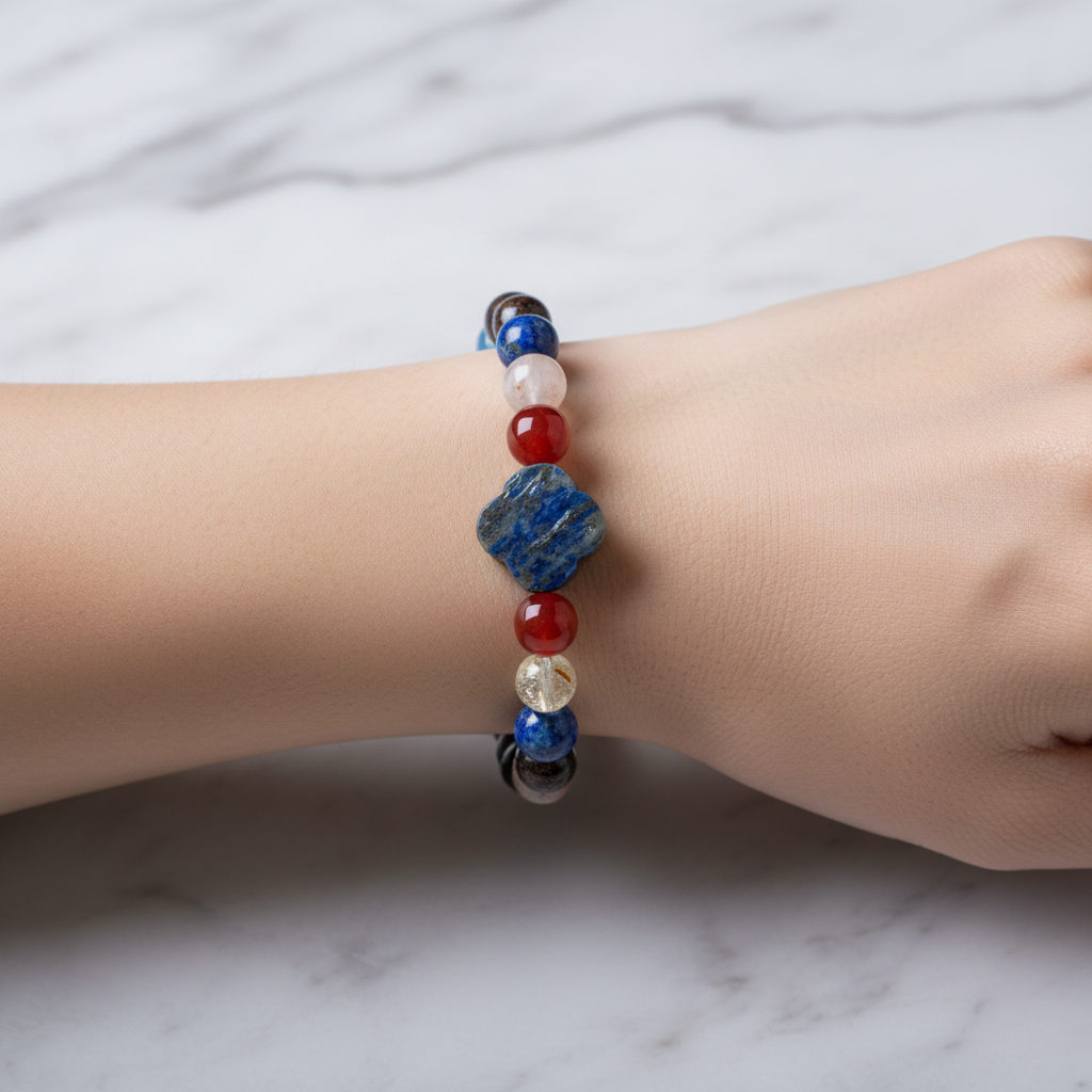 Laboratory Certified Leo Zodiac Natural Stone Bracelet – Burgundy Garnet (Lal), Bronzite, Sunstone, Red Agate, Lapis Lazuli & Citrine