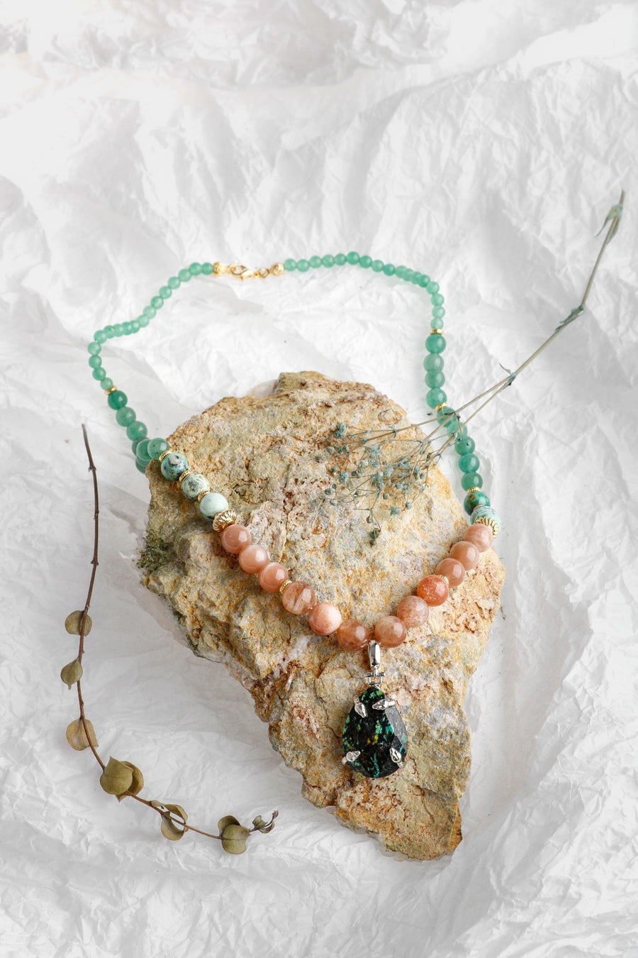 Laboratory Certified Aventurine-Sunstone-Spanish Varisit Natural Stone Necklace