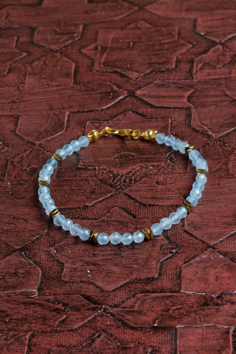 Laboratory Certified Aquamarine Natural Stone Bracelet 4 mm