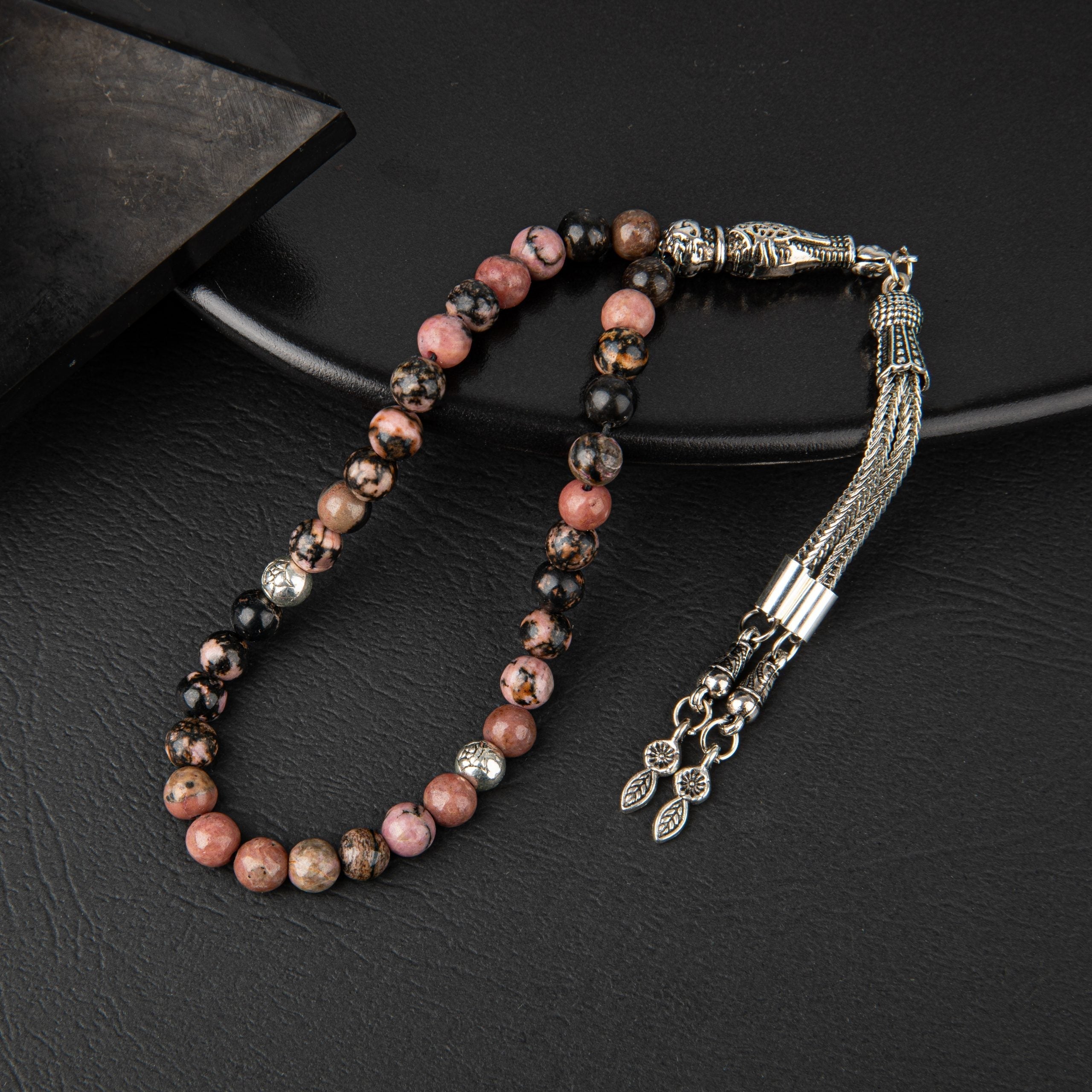 Rhodonite Natural Gemstone Prayer Beads 33-Bead – 6mm Handcrafted