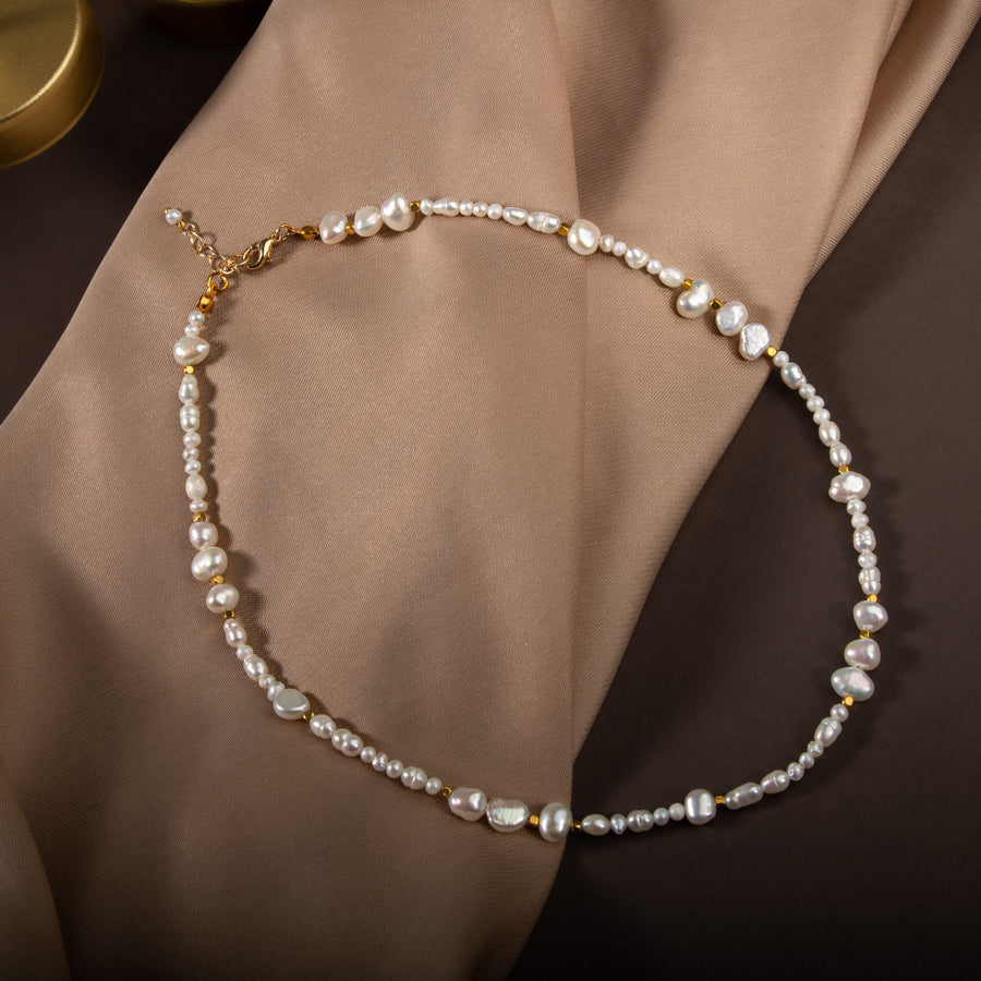 Laboratory Certified Pearl Natural Stone Necklace with Gold-Plated Finish – Handcrafted