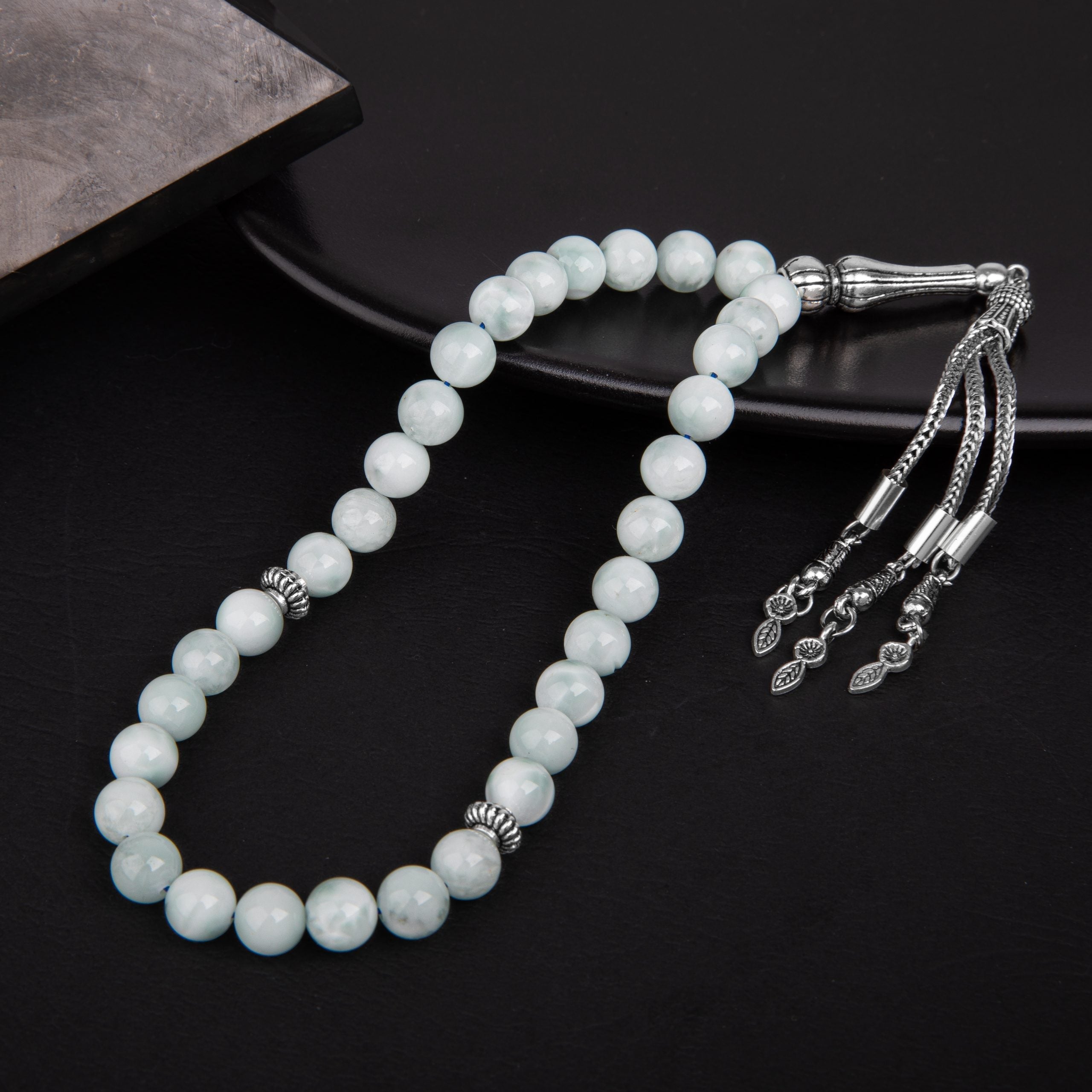 Blue Larimar Natural Gemstone Prayer Beads 33-Bead – 8mm Handcrafted