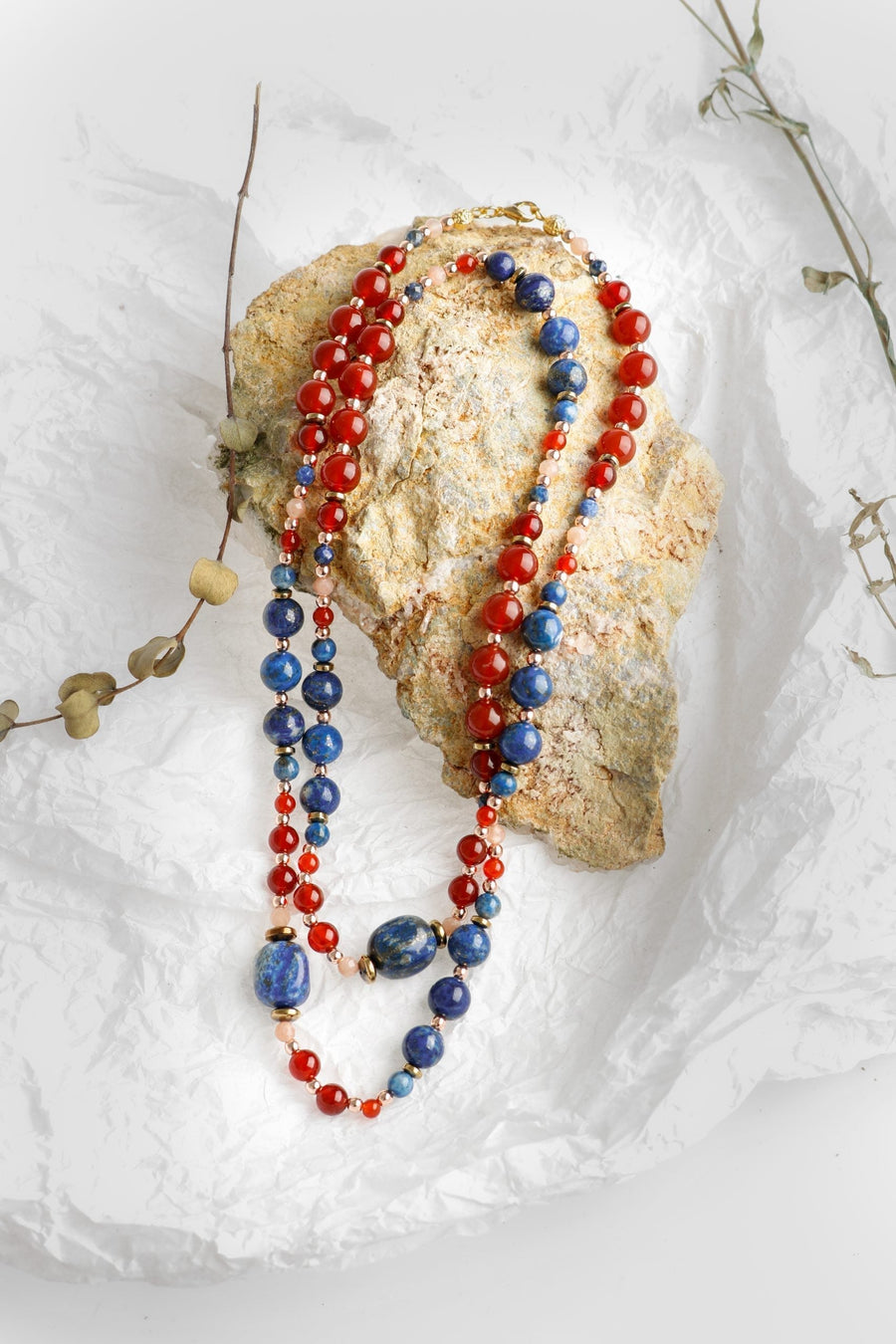 Laboratory Certified Agate - Lapis Lazuli - Sunstone Natural Stone Necklace - Handmade