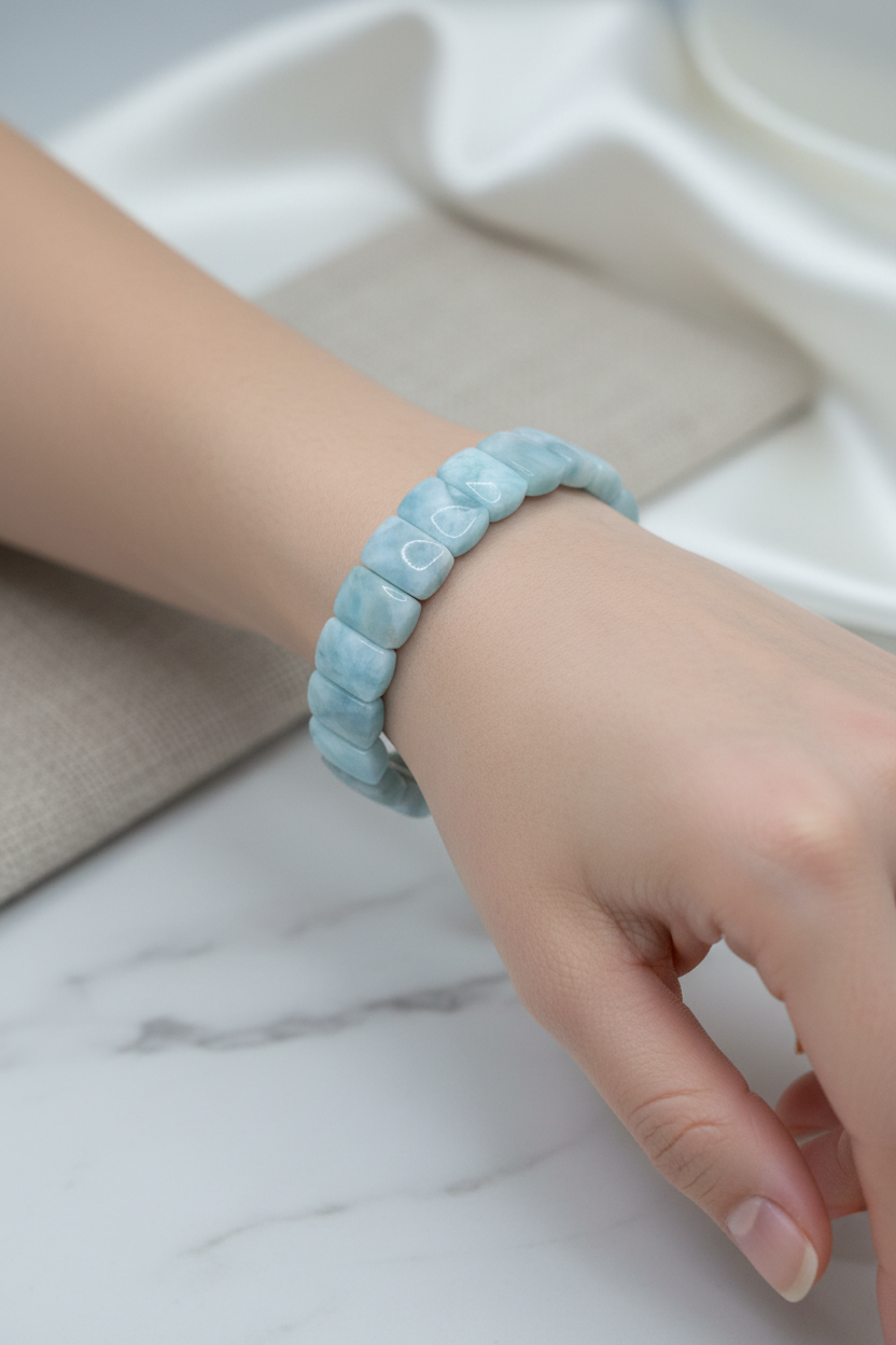 Larimar Wide Cut Natural Gemstone Bracelet