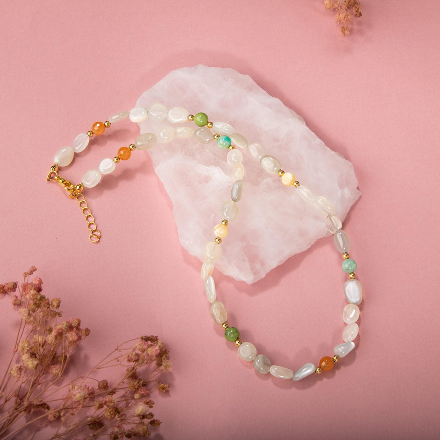 Laboratory Certified Moonstone, Orange Aventurine, Jade, Aragonite & Amazonite Natural Stone Necklace – Special Design