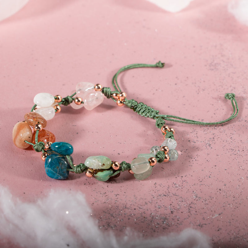 Libra Zodiac Natural Stone Macramé Bracelet – Aquamarine, Moonstone, Sunstone, Chrysoprase, Blue Apatite, Rose Quartz, Green Aventurine
