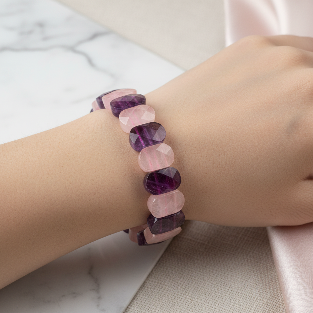 Amethyst Wide Cut Natural Gemstone Bracelet