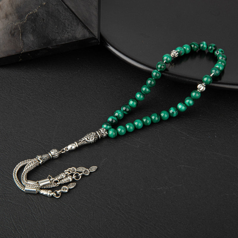 Laboratory Certified Malachite Natural Gemstone Prayer Beads 33-Bead – 6mm