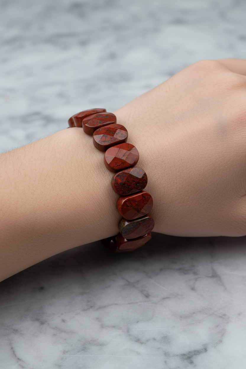 Jasper Wide Cut Natural Gemstone Bracelet