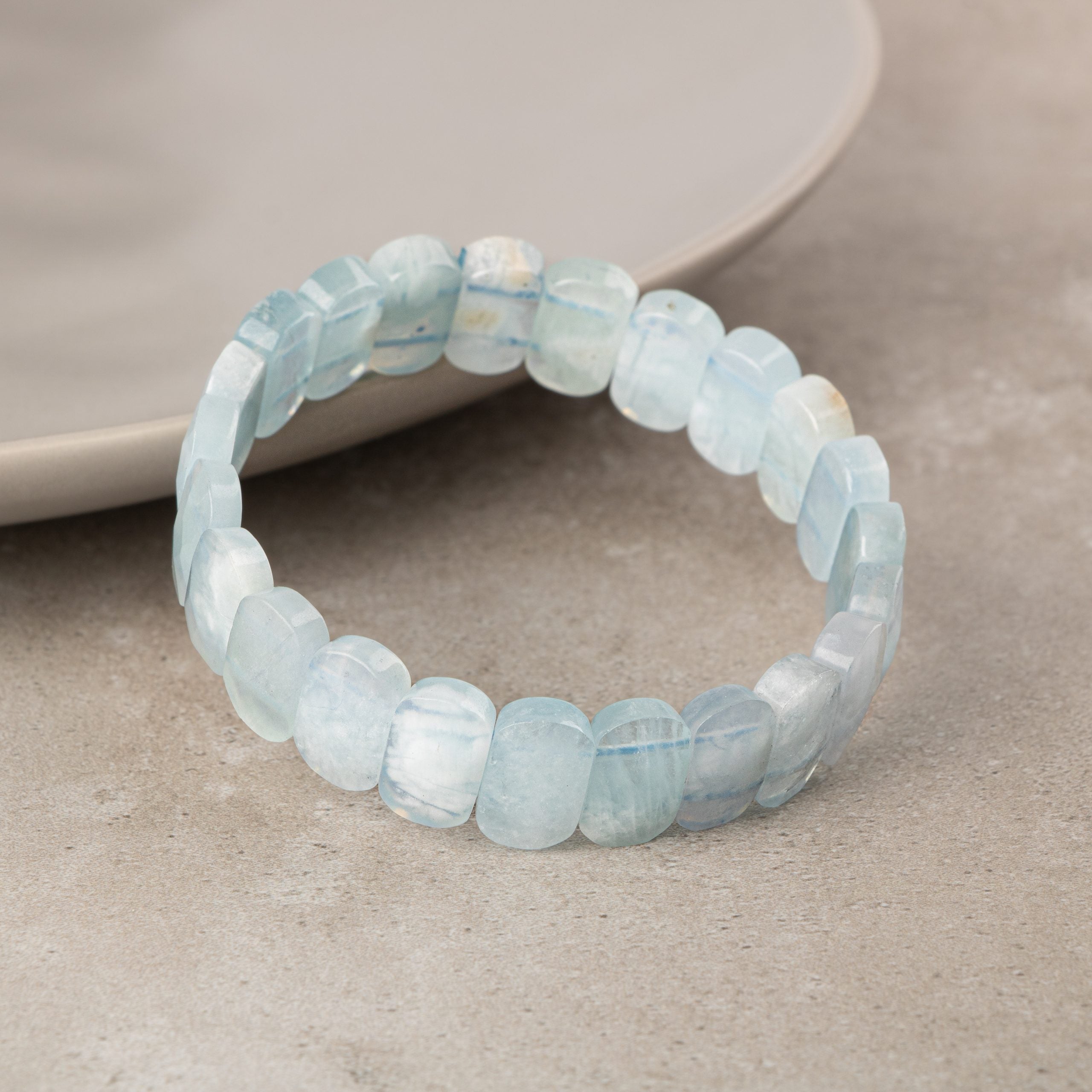 Certified Aquamarine Wide Cut Natural Gemstone Bracelet
