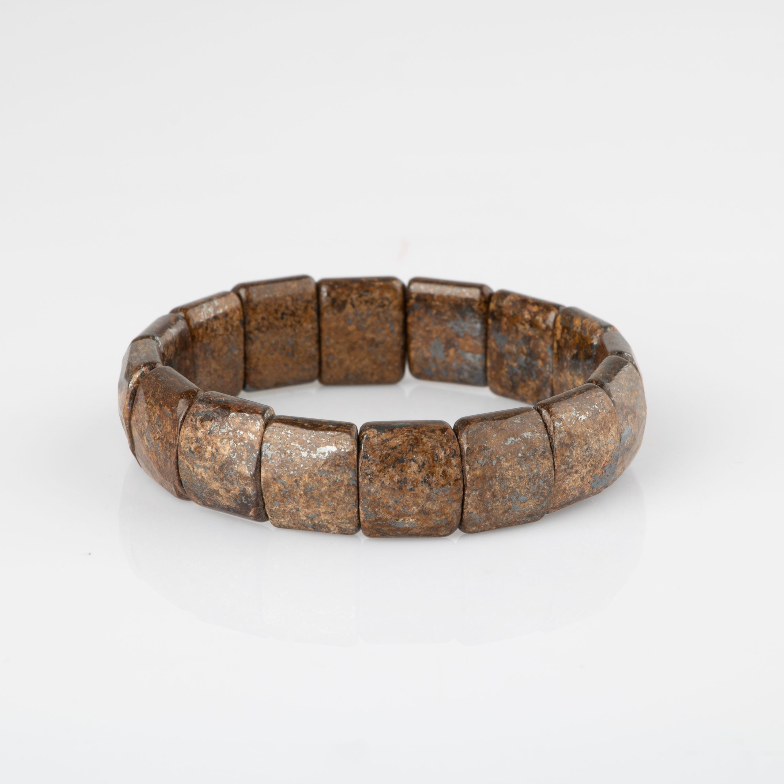Certified Bronzite Wide Cut Herringbone Natural Gemstone Bracelet