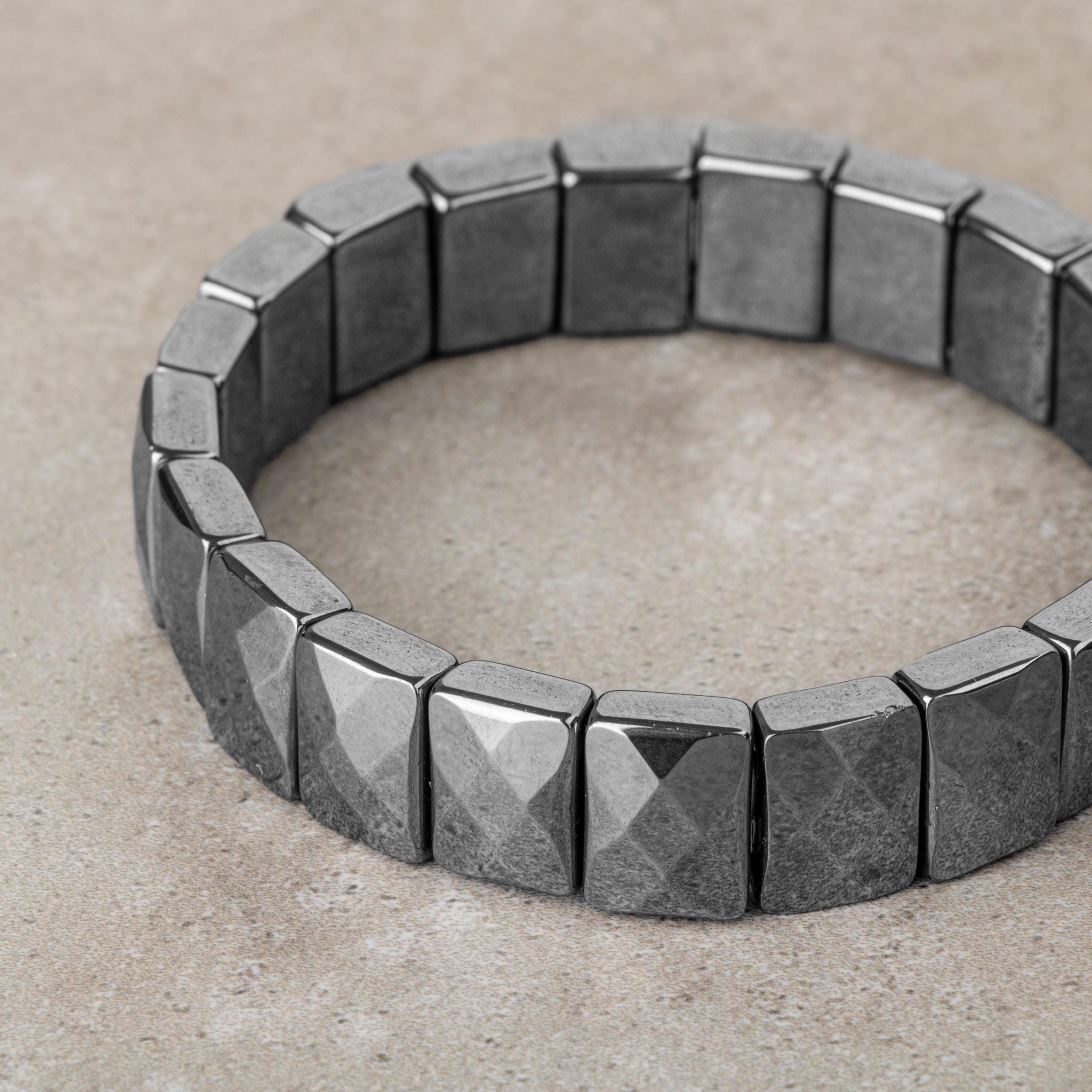 Certified Hematite Wide Cut Square Cut Natural Gemstone Bracelet
