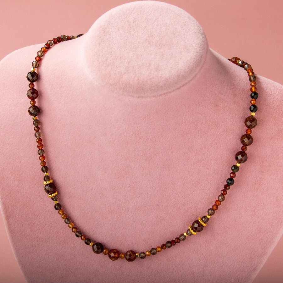 Laboratory Certified Hessonite Garnet, Smoky Quartz & Obsidian Natural Stone Necklace – Special Design