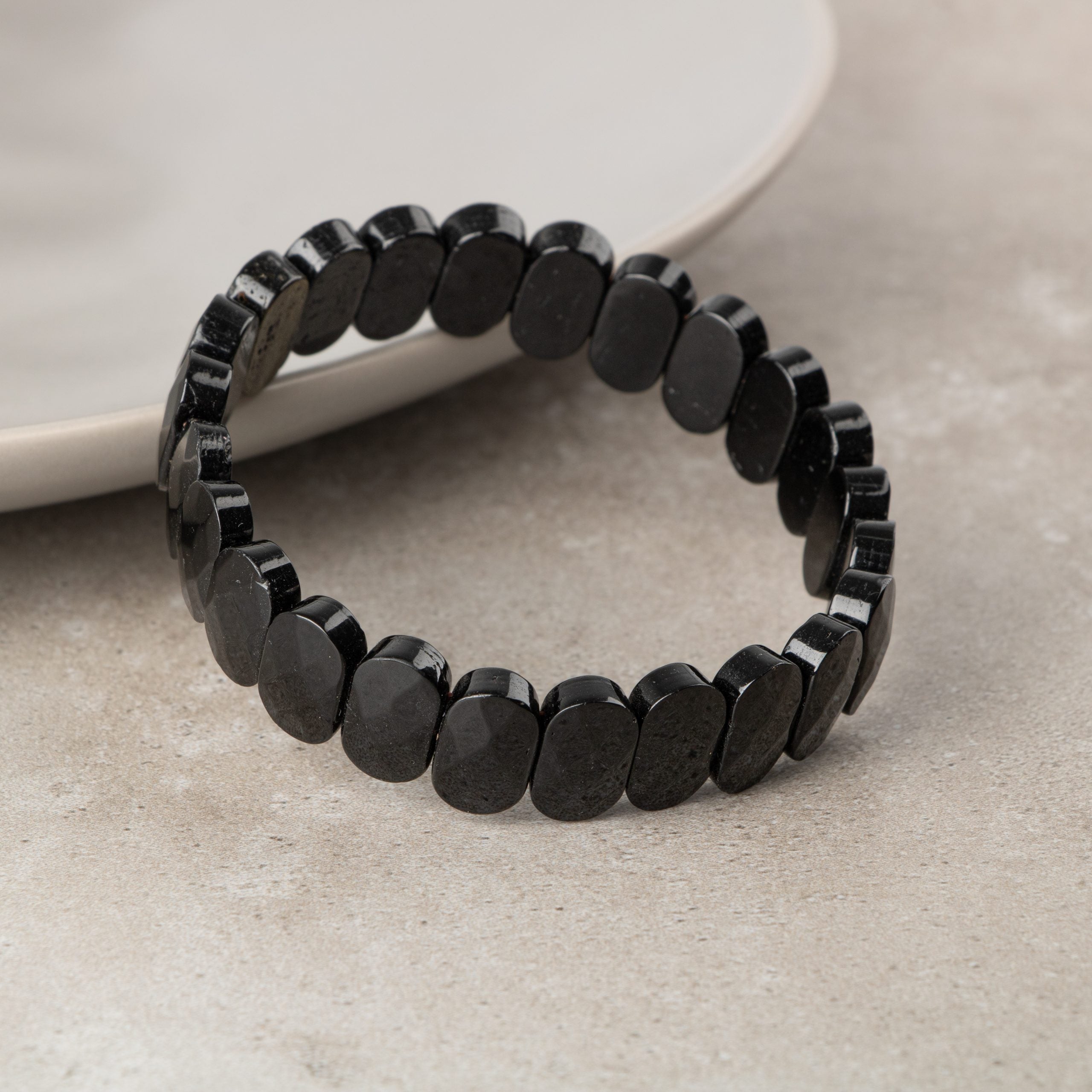 Certified Black Tourmaline Wide Cut Natural Gemstone Bracelet