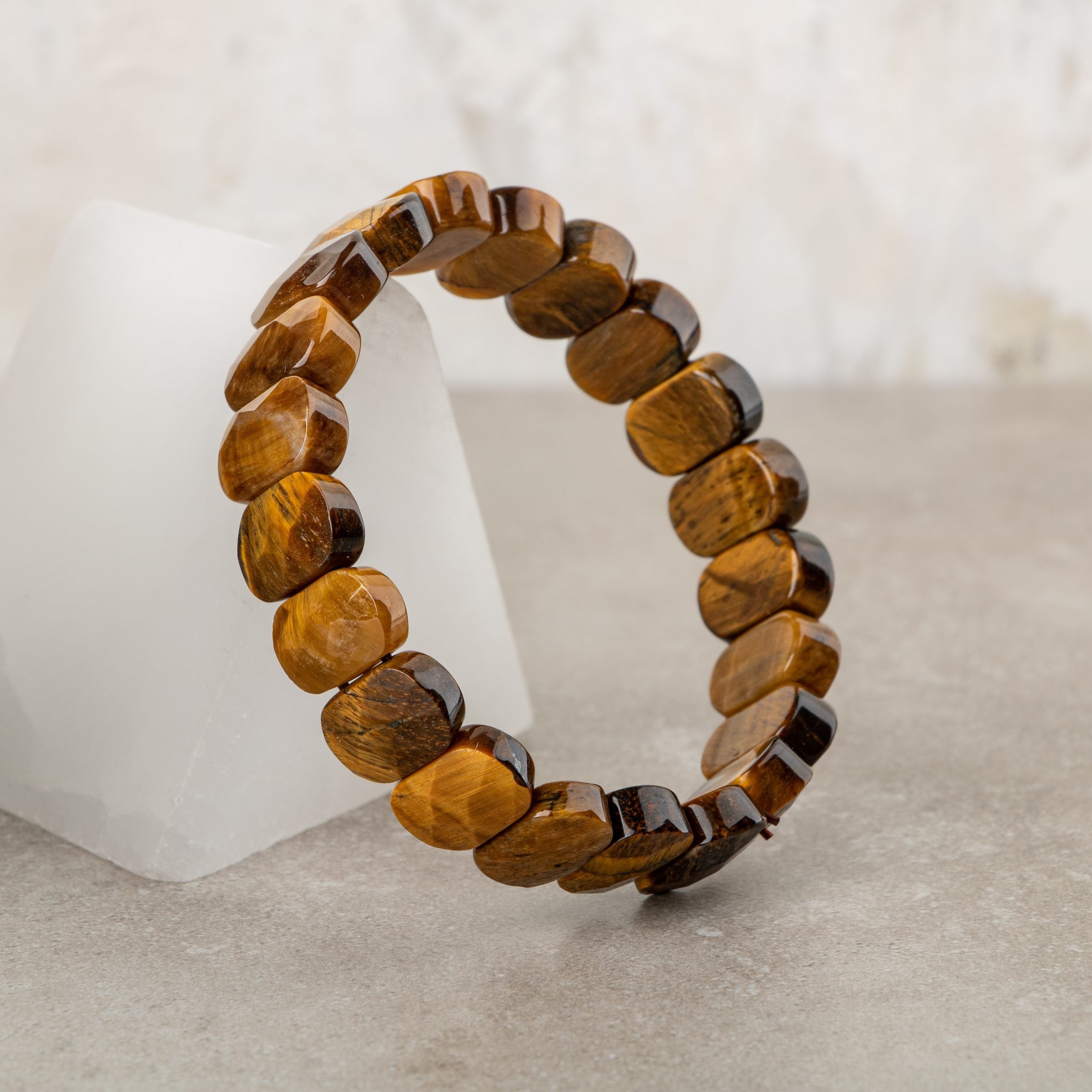 Certified Yellow Tiger's Eye Wide Cut Natural Gemstone Bracelet