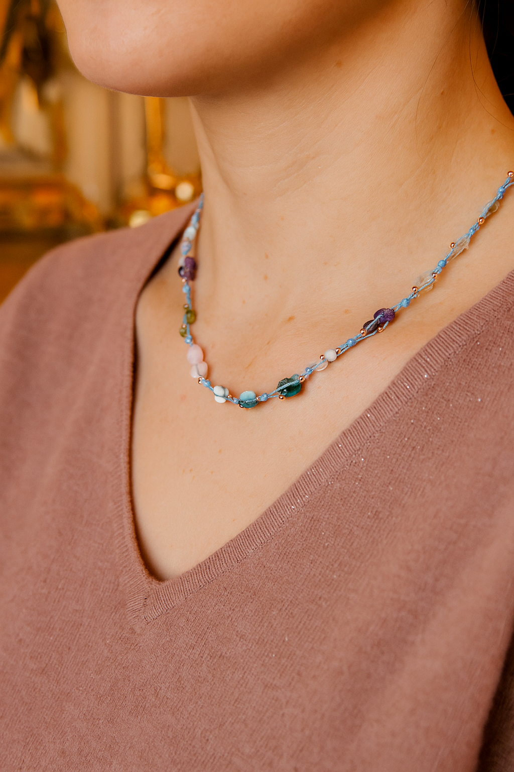 Laboratory Certified Pisces Zodiac Natural Stone Macramé Necklace