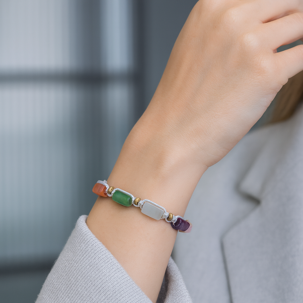 Laboratory Certified Aries Zodiac Natural Stone Macramé Woven Bracelet