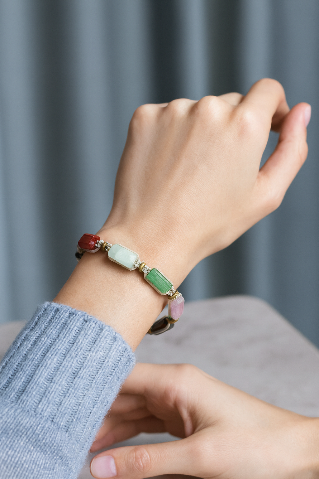 Laboratory Certified Aries Zodiac Natural Stone Macramé Woven Bracelet