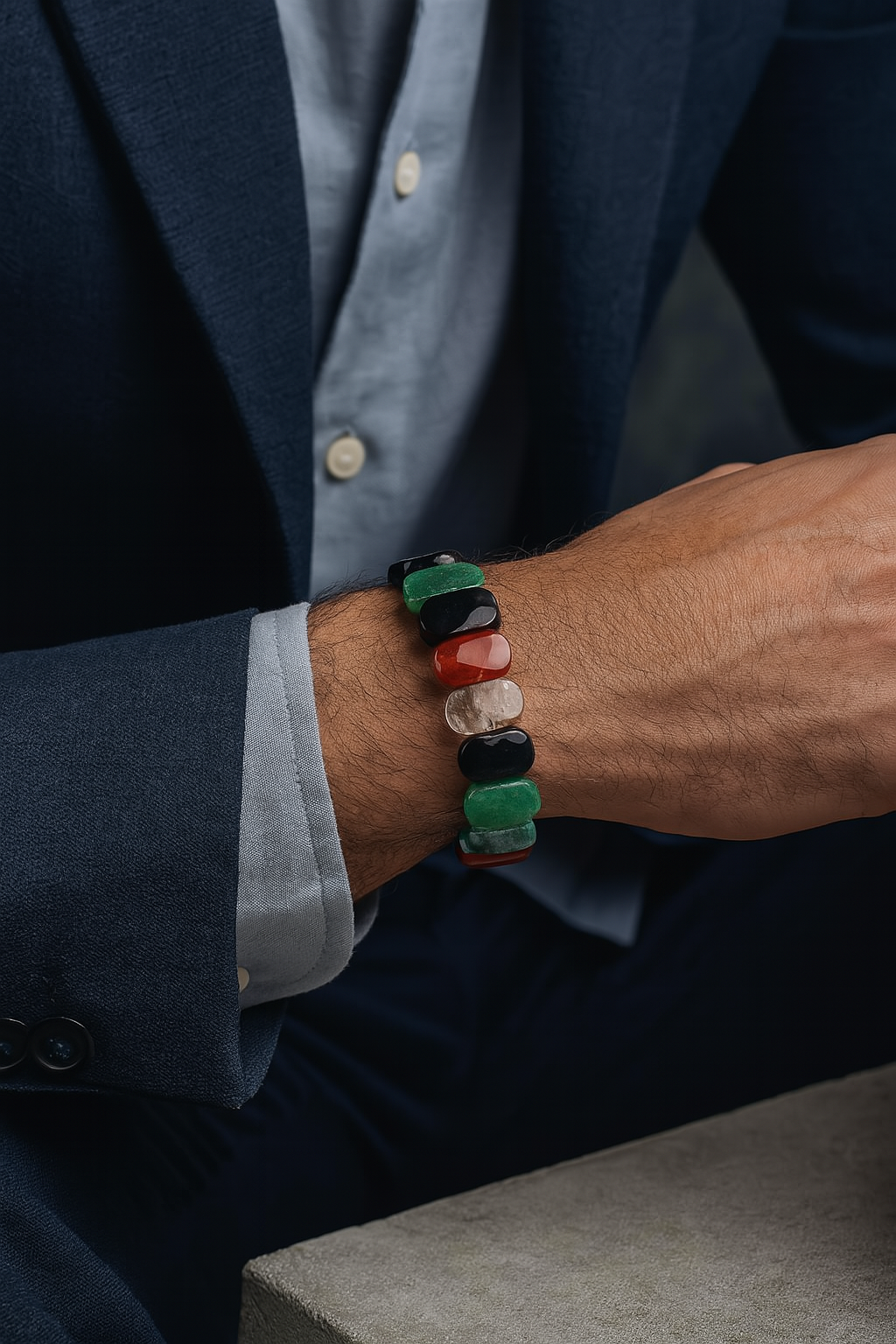 Laboratory Certified Virgo Zodiac Wide-Cut Natural Stone Men’s Bracelet