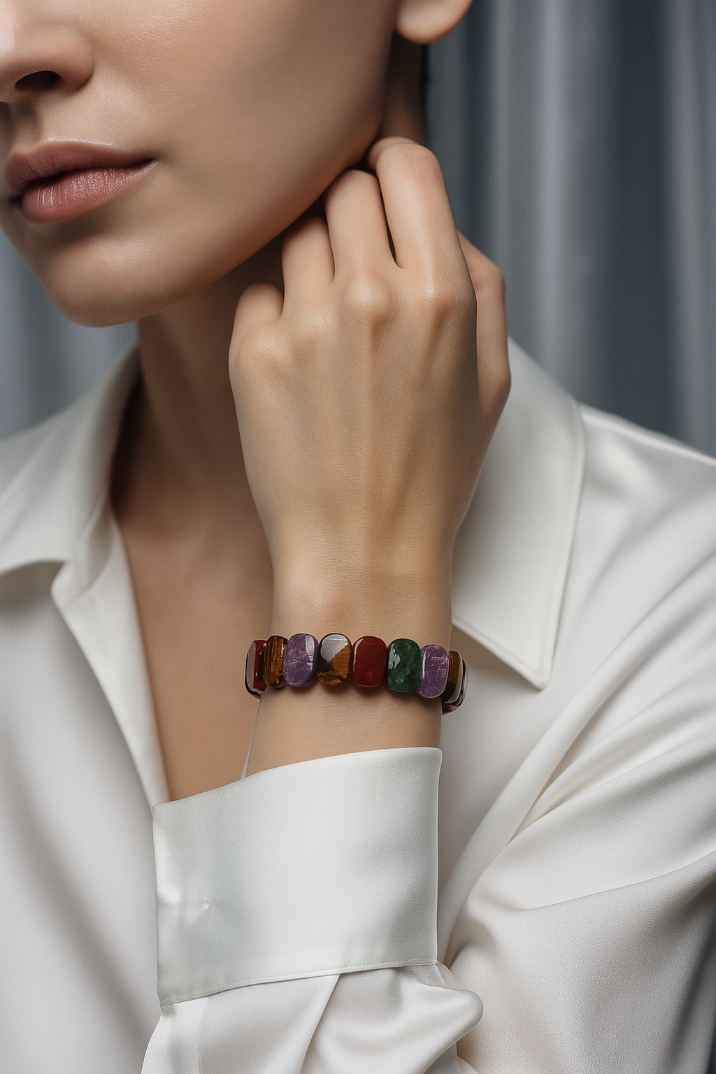 Laboratory Certified Aquarius Zodiac Wide-Cut Natural Stone Women’s Bracelet