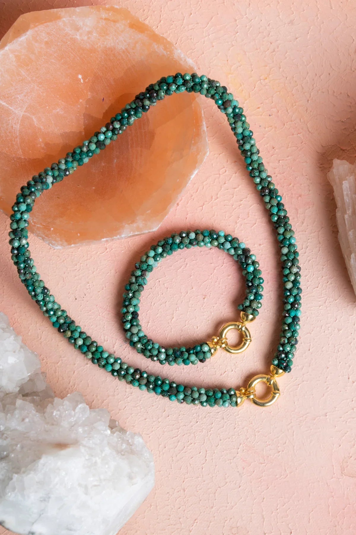 Laboratory Certified Handwoven Chrysocolla Set with Silver Clasp