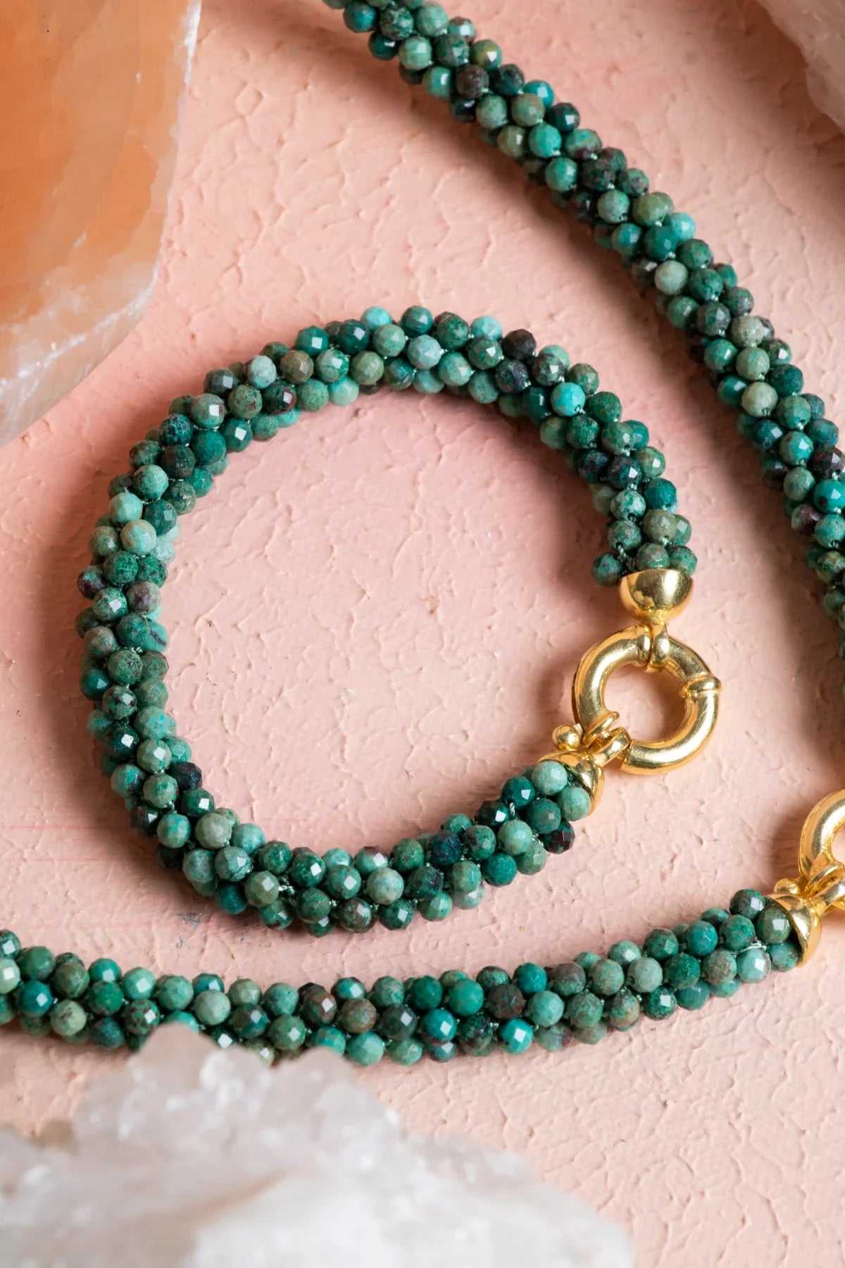 Laboratory Certified Handwoven Chrysocolla Set with Silver Clasp