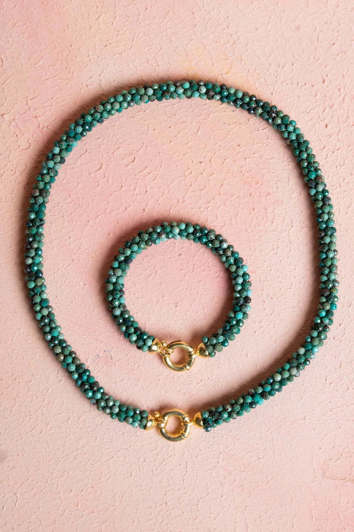 Laboratory Certified Handwoven Chrysocolla Set with Silver Clasp