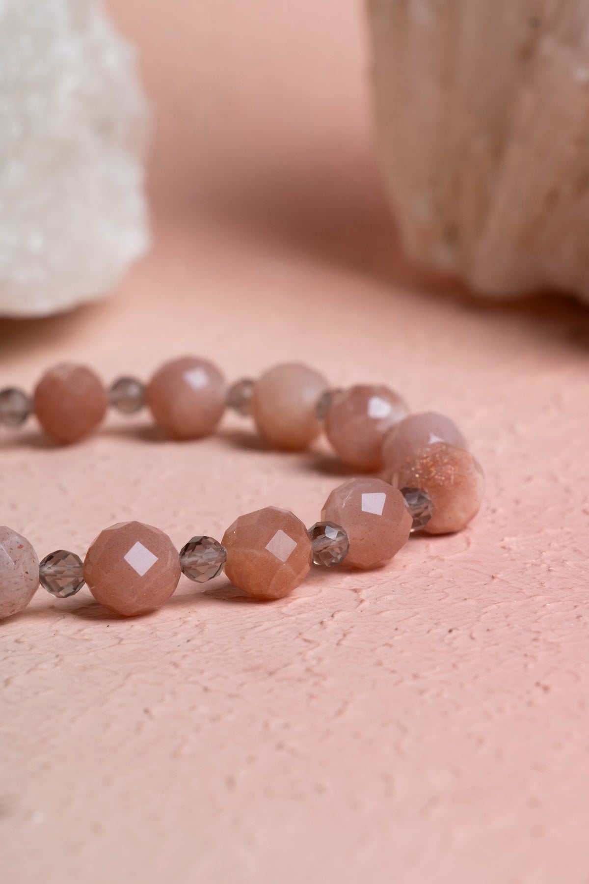 Laboratory Certified Sunstone & Smoky Quartz Natural Stone Bracelet