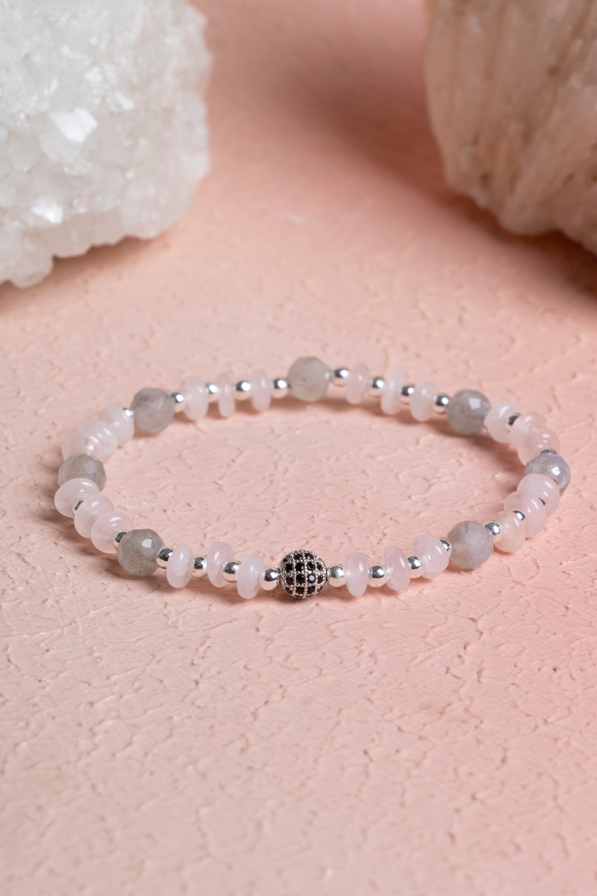 Laboratory Certified Rose Quartz, Hematite & Labradorite Natural Stone Bracelet