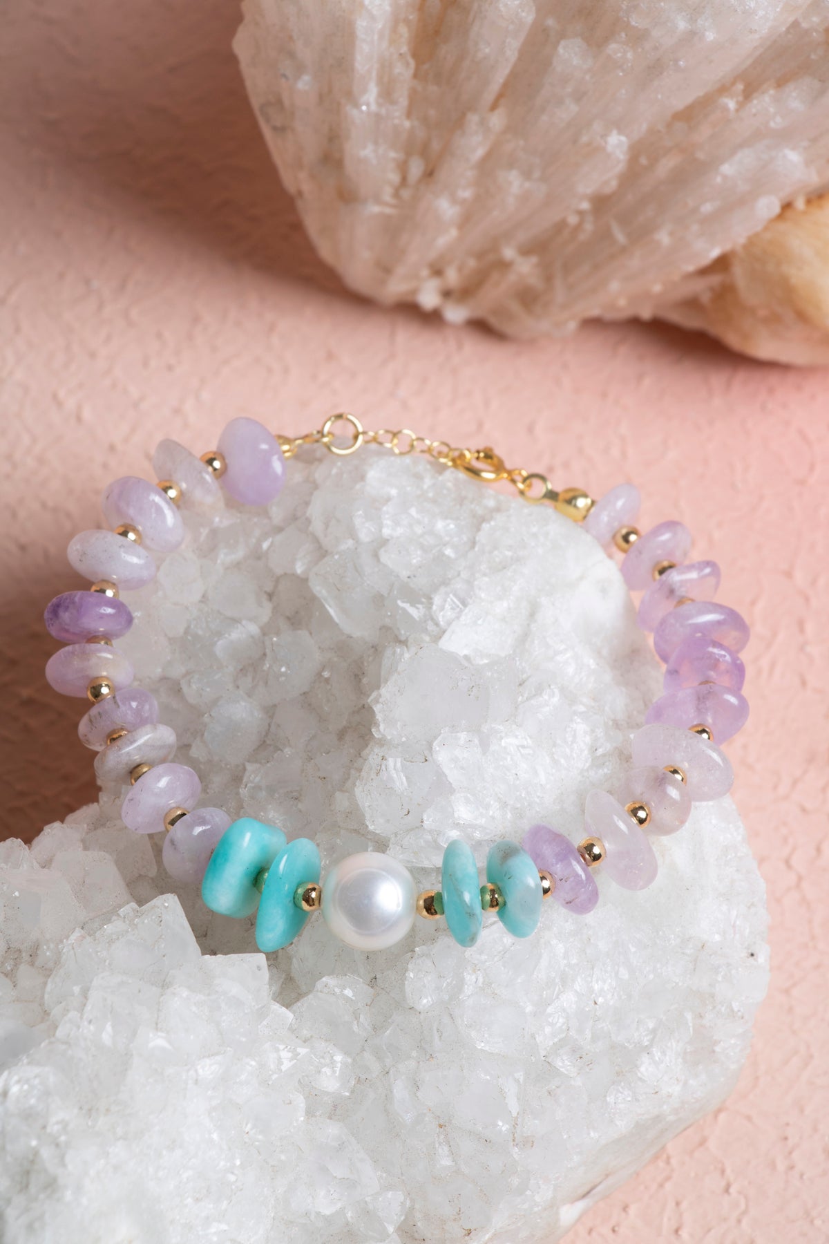 Laboratory Certified Amethyst, Pearl & Amazonite Natural Stone Bracelet