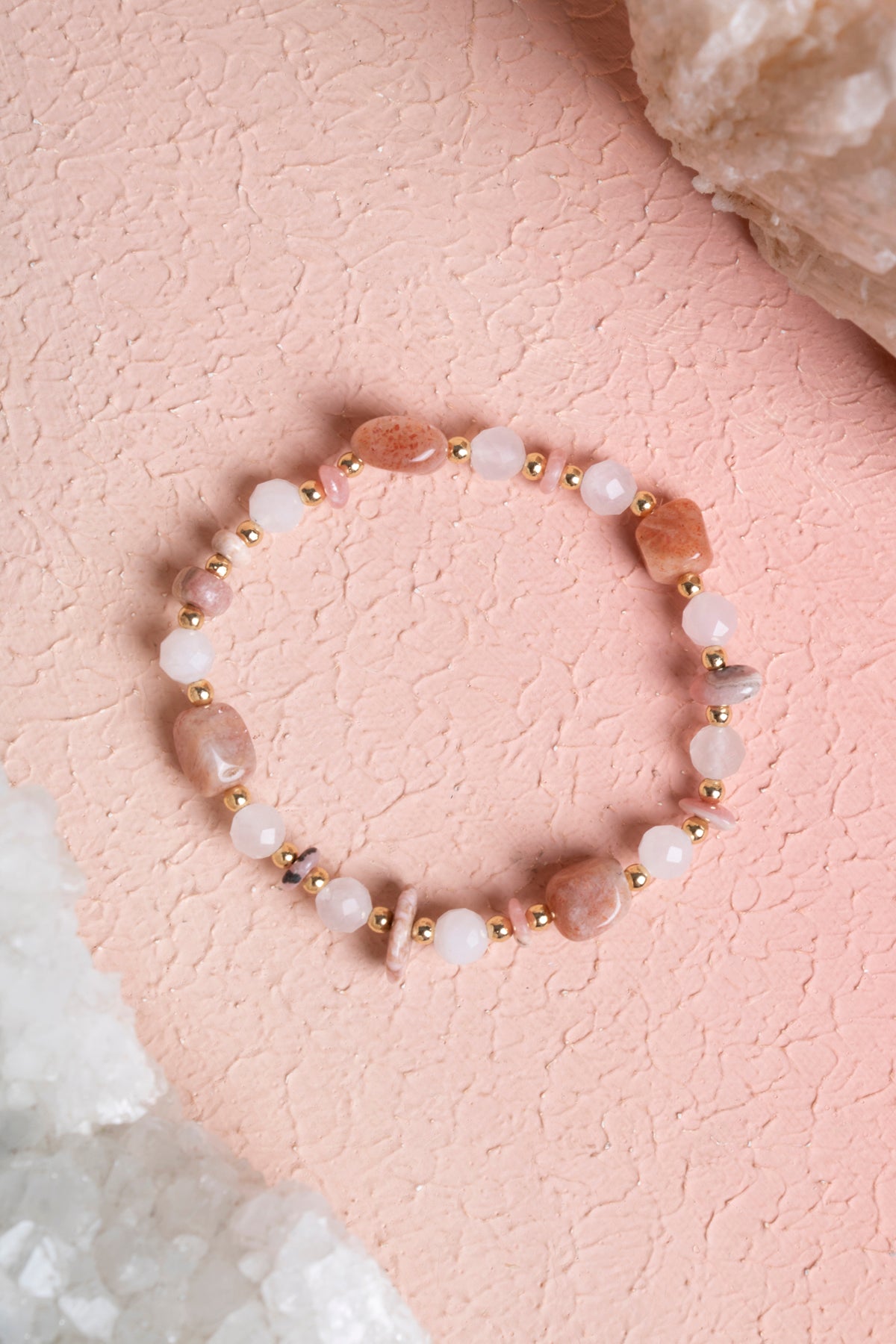 Laboratory Certified Sunstone & Rose Quartz Natural Stone Bracelet