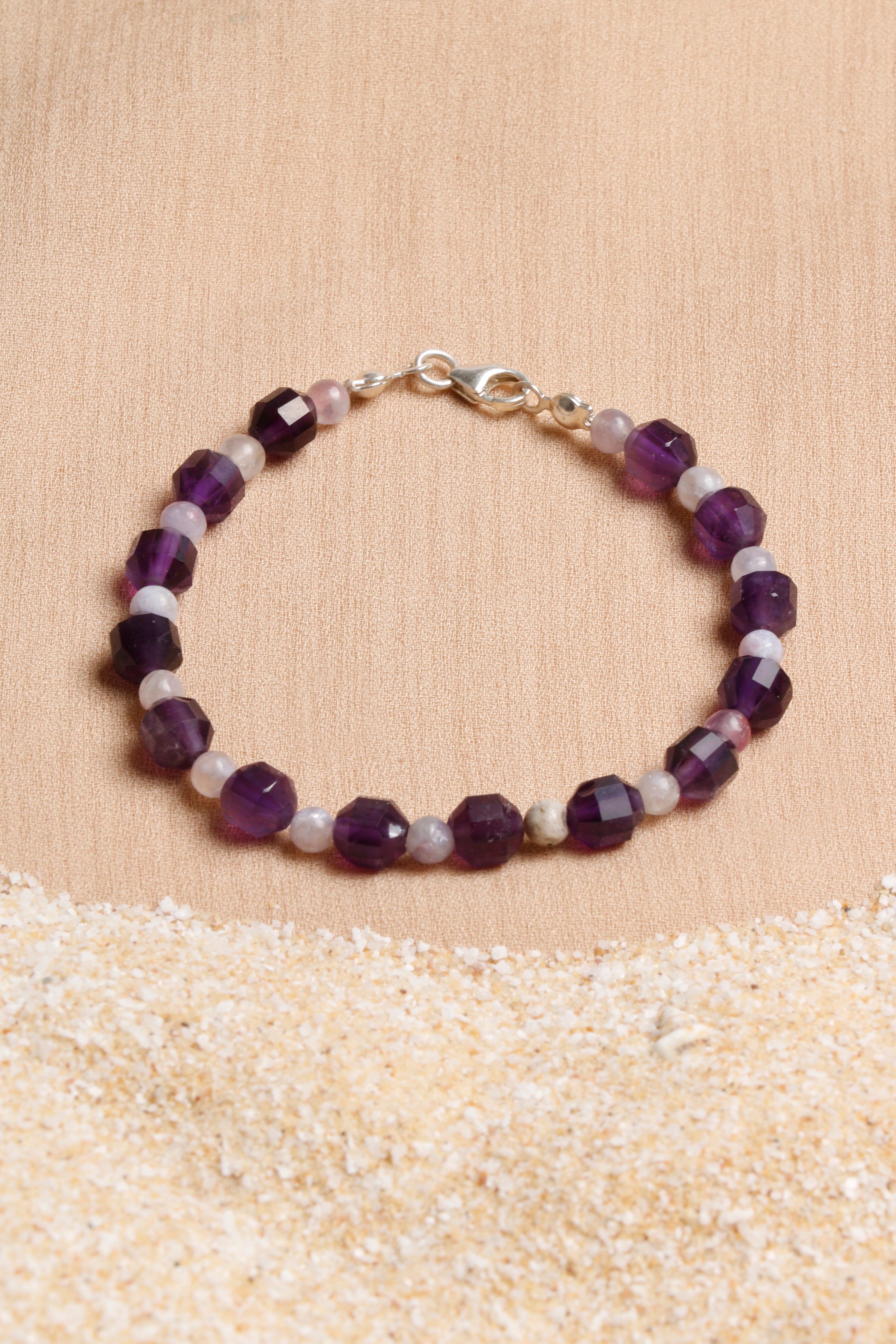 Laboratory Certified Amethyst & Aquamarine Natural Stone Bracelet