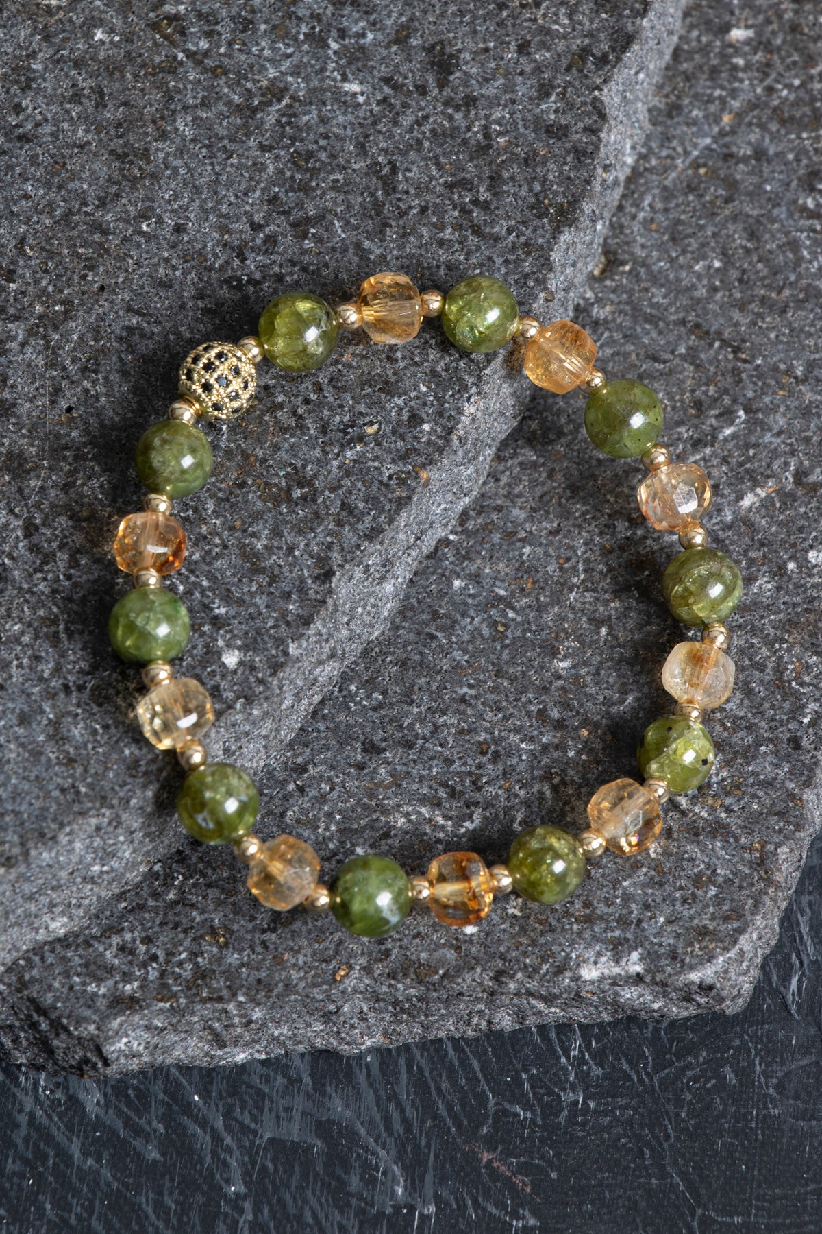 Laboratory Certified Citrine, Peridot (Zebercet) & Hematite Natural Stone Bracelet