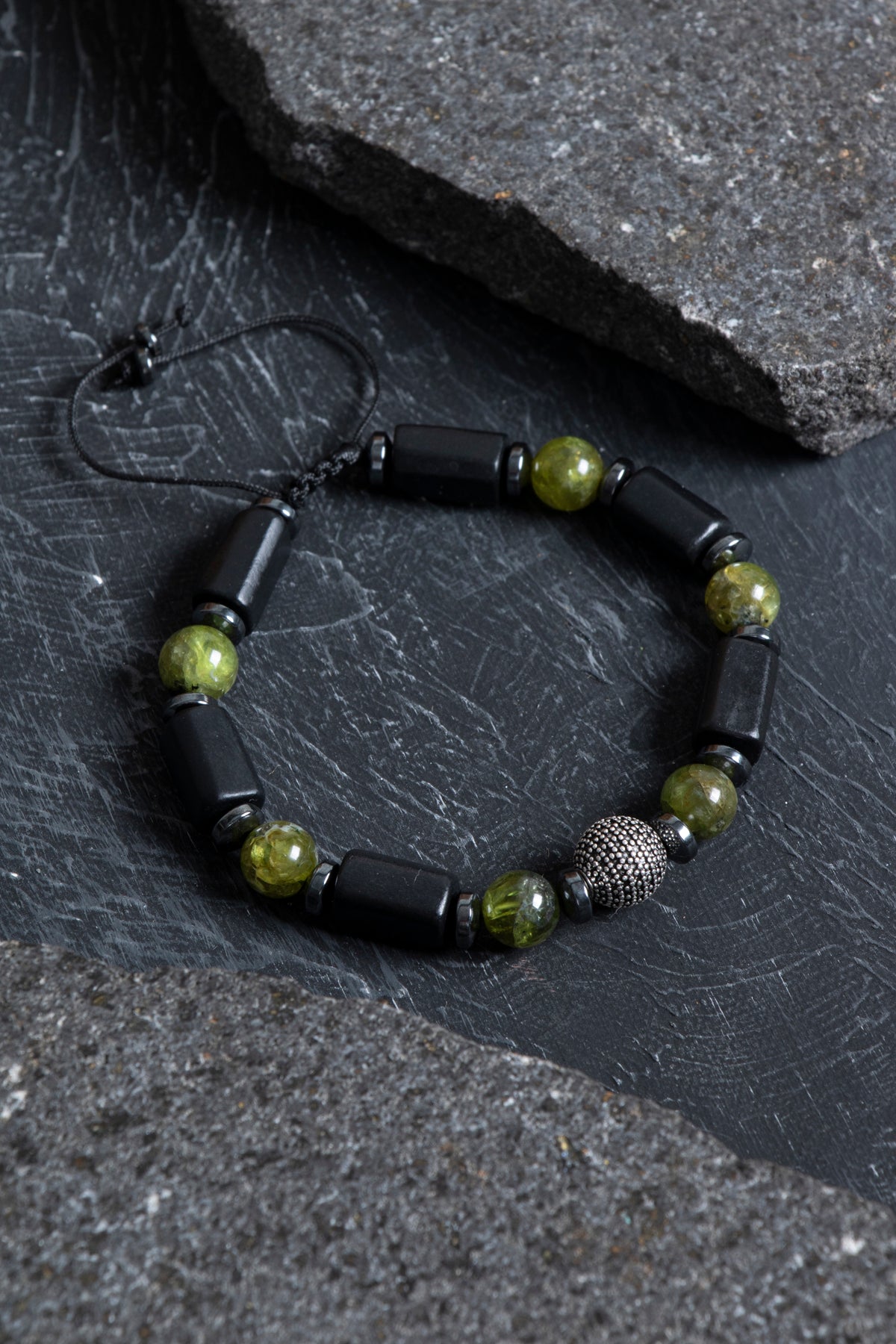 Laboratory Certified Peridot (Zebercet), Hematite & Shungite Natural Stone Bracelet