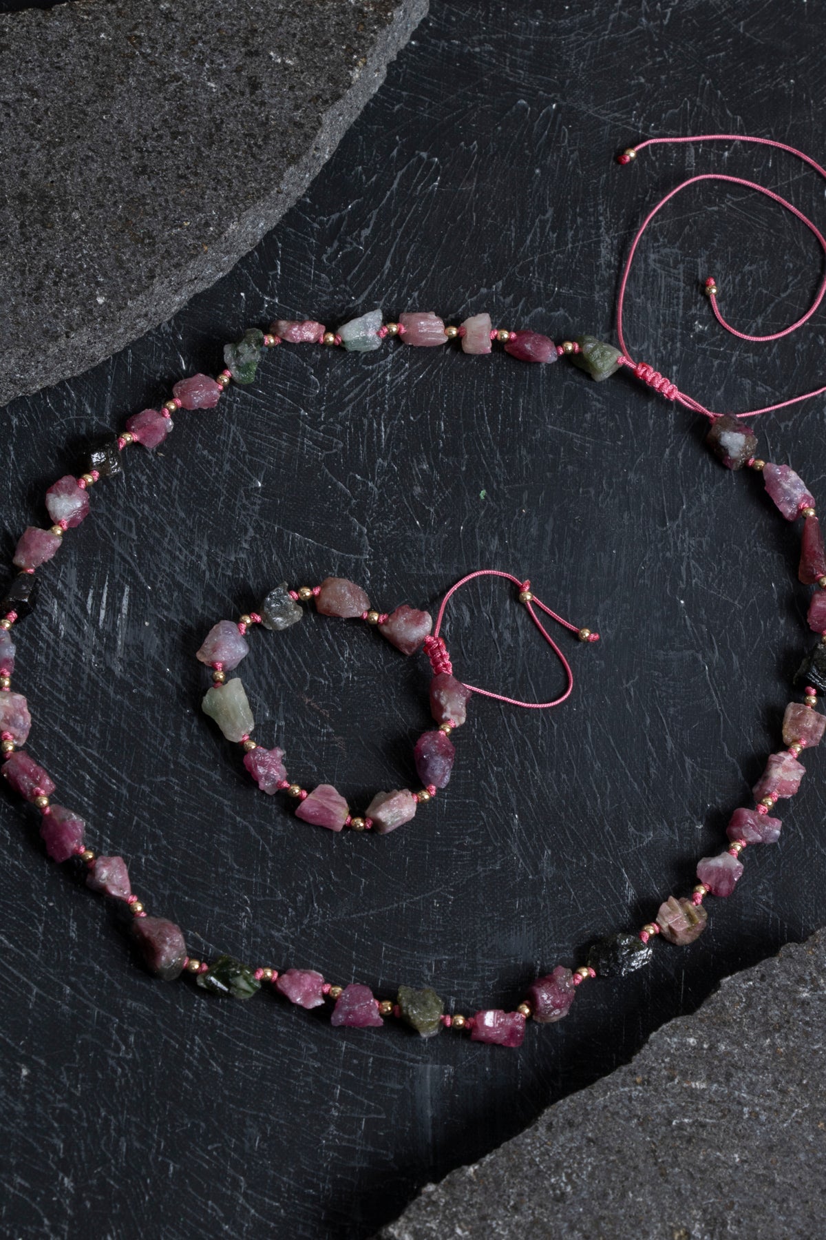 Laboratory Certified Tourmaline & Hematite Natural Stone Set (Necklace & Bracelet)