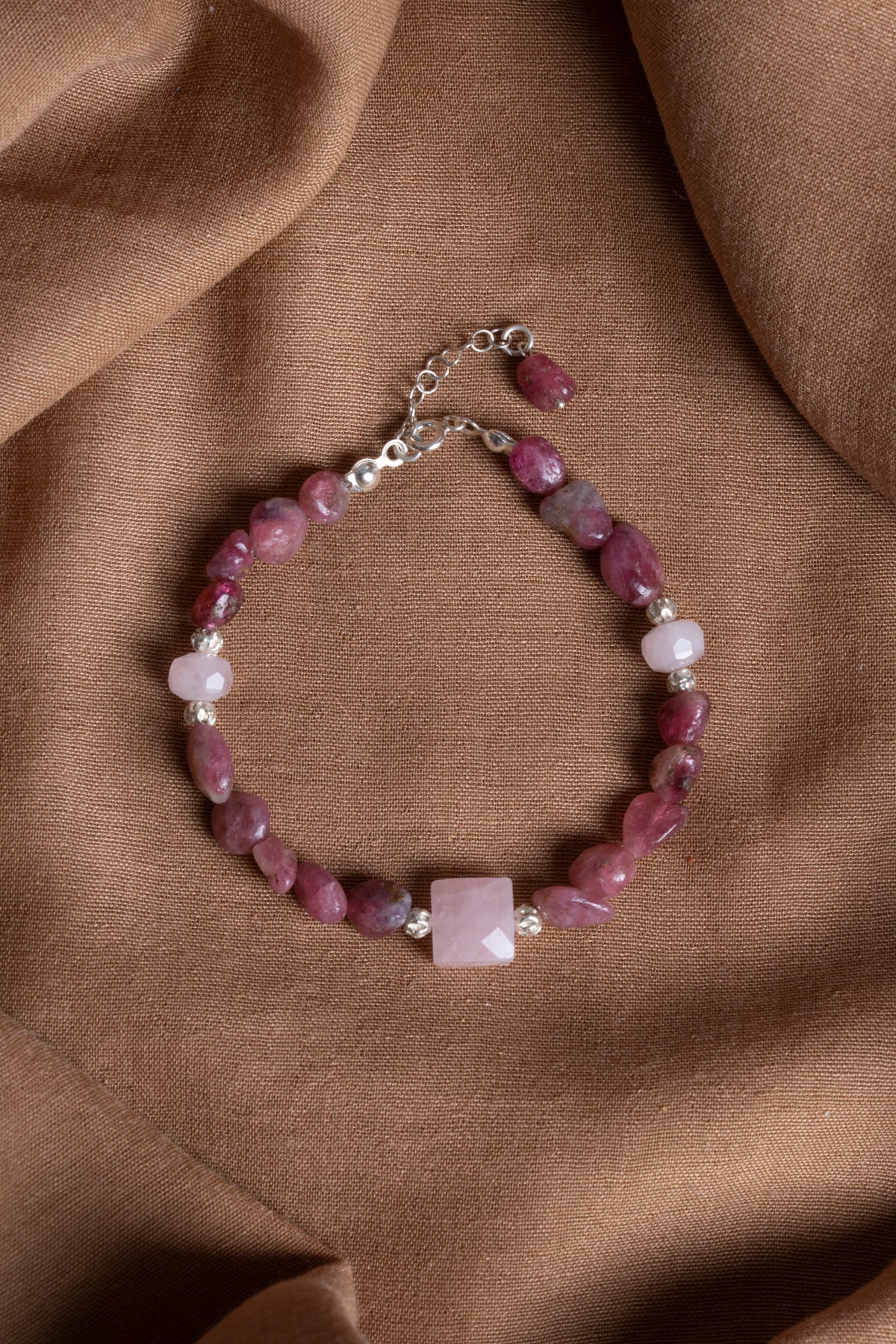 Laboratory Certified Tourmaline & Rose Quartz 925 Sterling Silver Bracelet