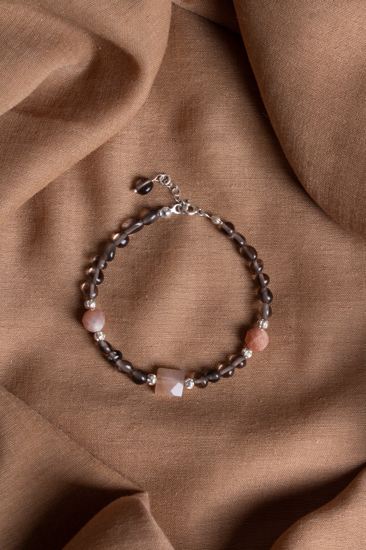 Laboratory Certified Smoky Quartz & Sunstone 925 Sterling Silver Bracelet